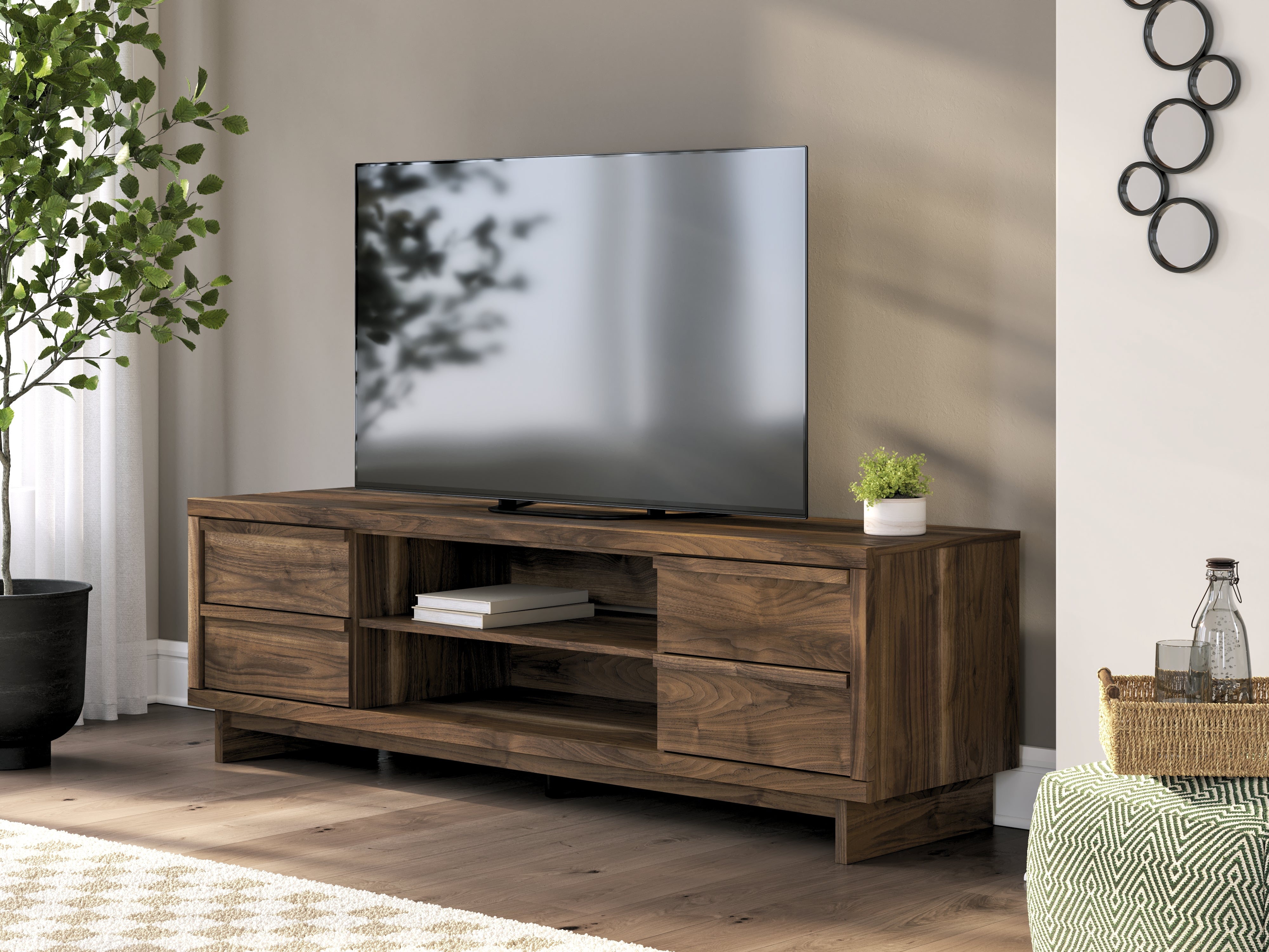 Bay Furniture Gallery - Ashley Furniture - Zadilyn 72" TV Stand - 72" / Brown - W3367-68