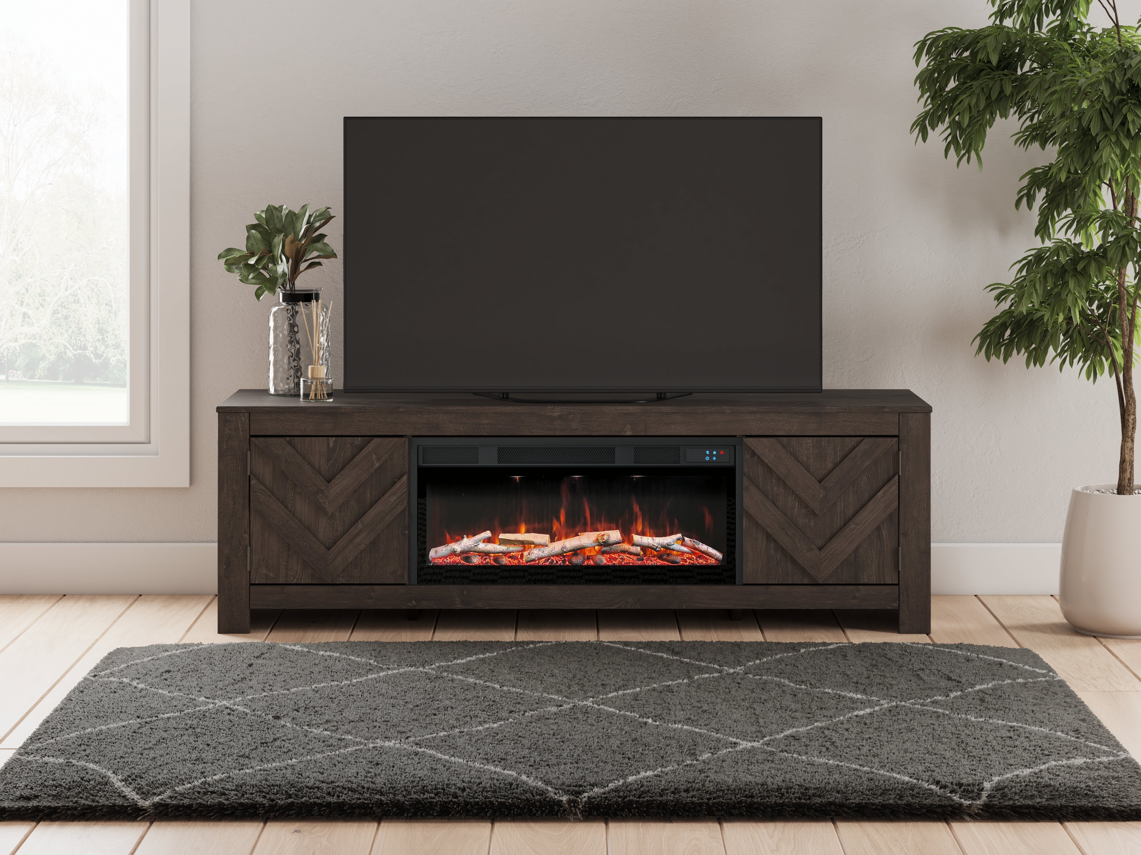 Bay Furniture Gallery - Ashley Furniture - Cayboni 71" TV Stand with Electric Fireplace - 71" TV Stand with Electric Fireplace / Black - W3789W1