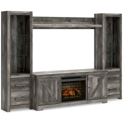 Bay Furniture Gallery - Ashley Furniture - Wynnlow 4-Piece Entertainment Center with Electric Fireplace - 4-Piece Entertainment Center with Electric Fireplace / Gray - W440W8