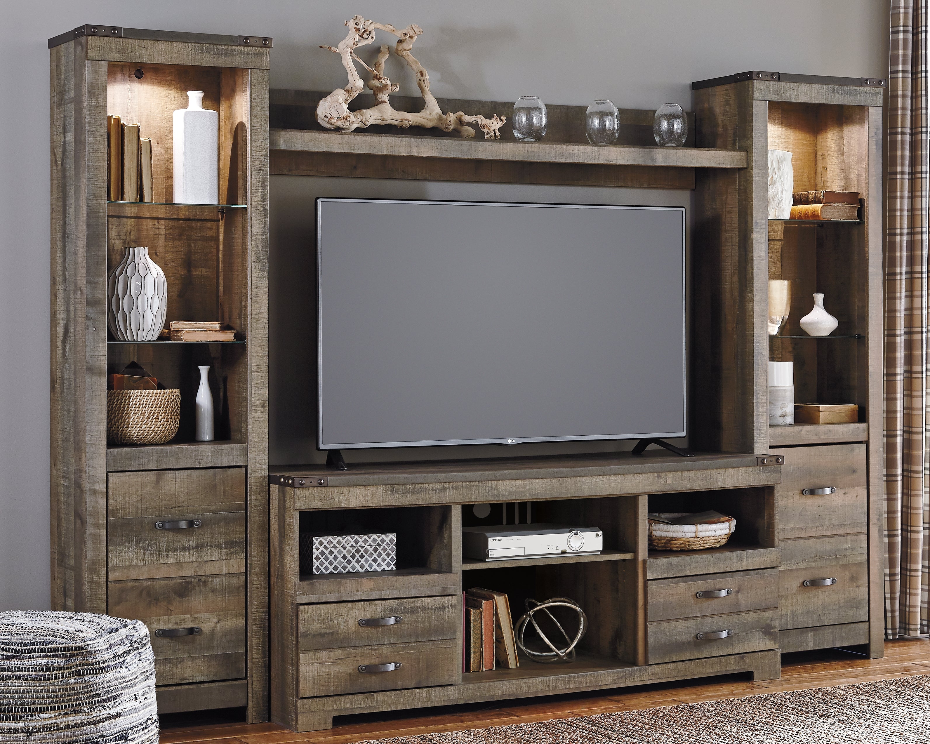 Bay Furniture Gallery - Ashley Furniture - Trinell Entertainment Center - Pier / Brown - W446-24