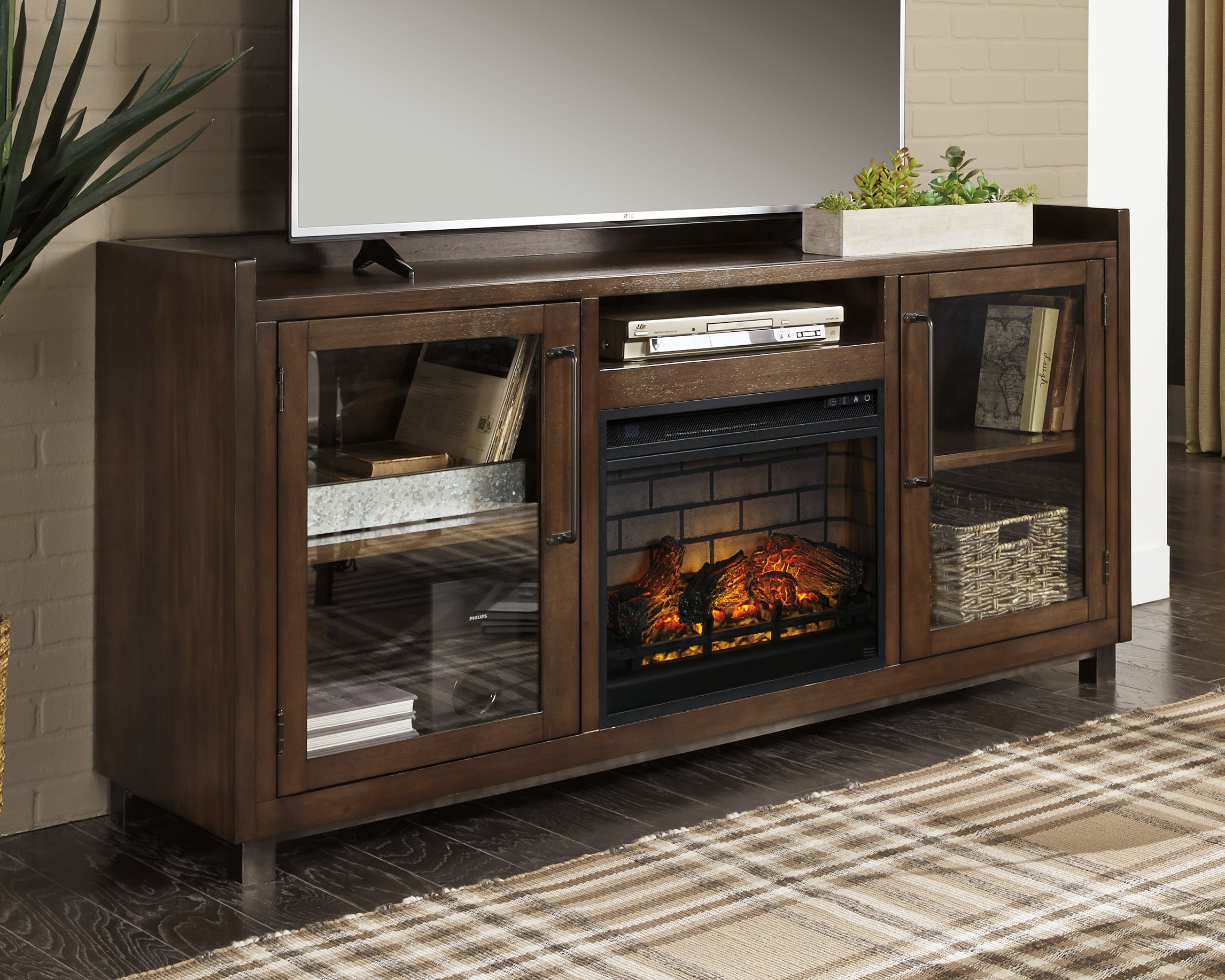 Bay Furniture Gallery - Ashley Furniture - Starmore 70" TV Stand with Electric Fireplace - 70" TV Stand with Electric Fireplace / Brown - W633W5