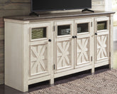 Bay Furniture Gallery - Ashley Furniture - Bolanburg 74" TV Stand - 74" / White/Weathered Gray - W647-60