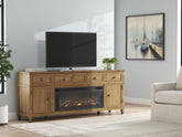 Bay Furniture Gallery - Ashley Furniture - Sharlance 81" TV Stand with Electric Fireplace - 81" TV Stand with Electric Fireplace / Light Brown - W655W1