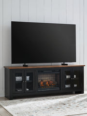 Bay Furniture Gallery - Ashley Furniture - Wildenauer 76" TV Stand with Electric Fireplace - 76" TV Stand with Electric Fireplace / Brown/Black - W664W1