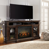 Bay Furniture Gallery - Ashley Furniture - Roddinton 72" TV Stand with Electric Fireplace - 72" TV Stand with Electric Fireplace / Dark Brown - W701W8