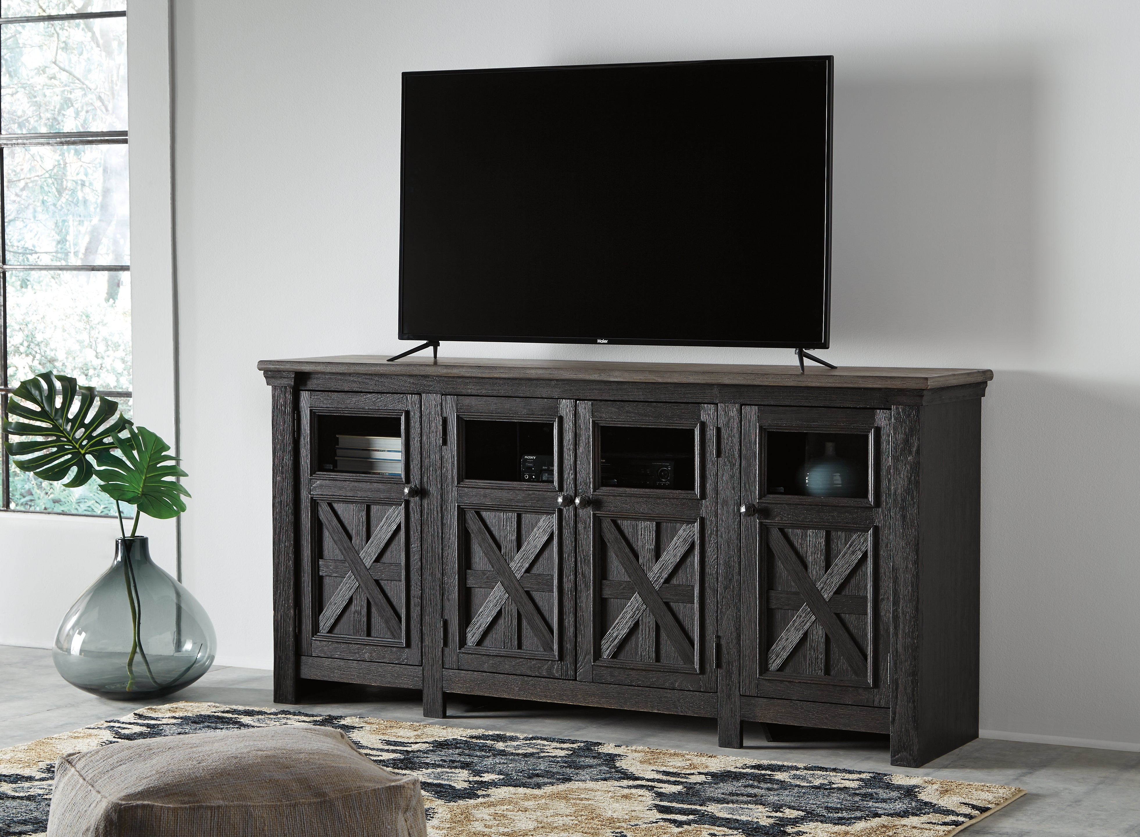 Bay Furniture Gallery - Ashley Furniture - Tyler Creek 74" TV Stand - 74" / Black/Gray - W736-68