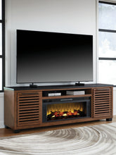 Bay Furniture Gallery - Ashley Furniture - Kallari 84" TV Stand with Electric Fireplace - 84" TV Stand with Electric Fireplace / Warm Brown/Black - W737W1