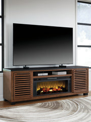 Bay Furniture Gallery - Ashley Furniture - Kallari 84" TV Stand with Electric Fireplace - 84" TV Stand with Electric Fireplace / Warm Brown/Black - W737W1