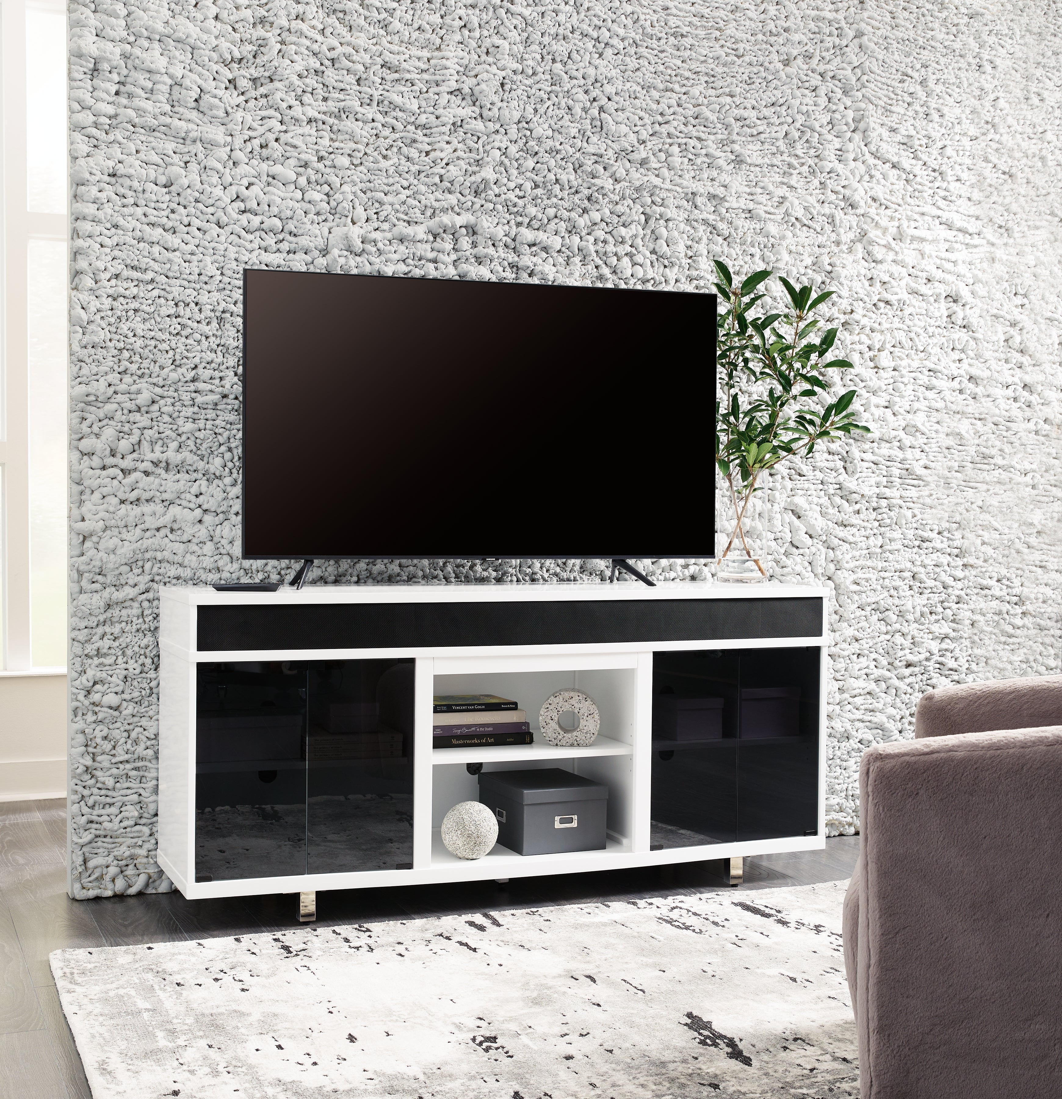 Bay Furniture Gallery - Ashley Furniture - Gardoni 72" TV Stand - 72" / White/Black - W756-68