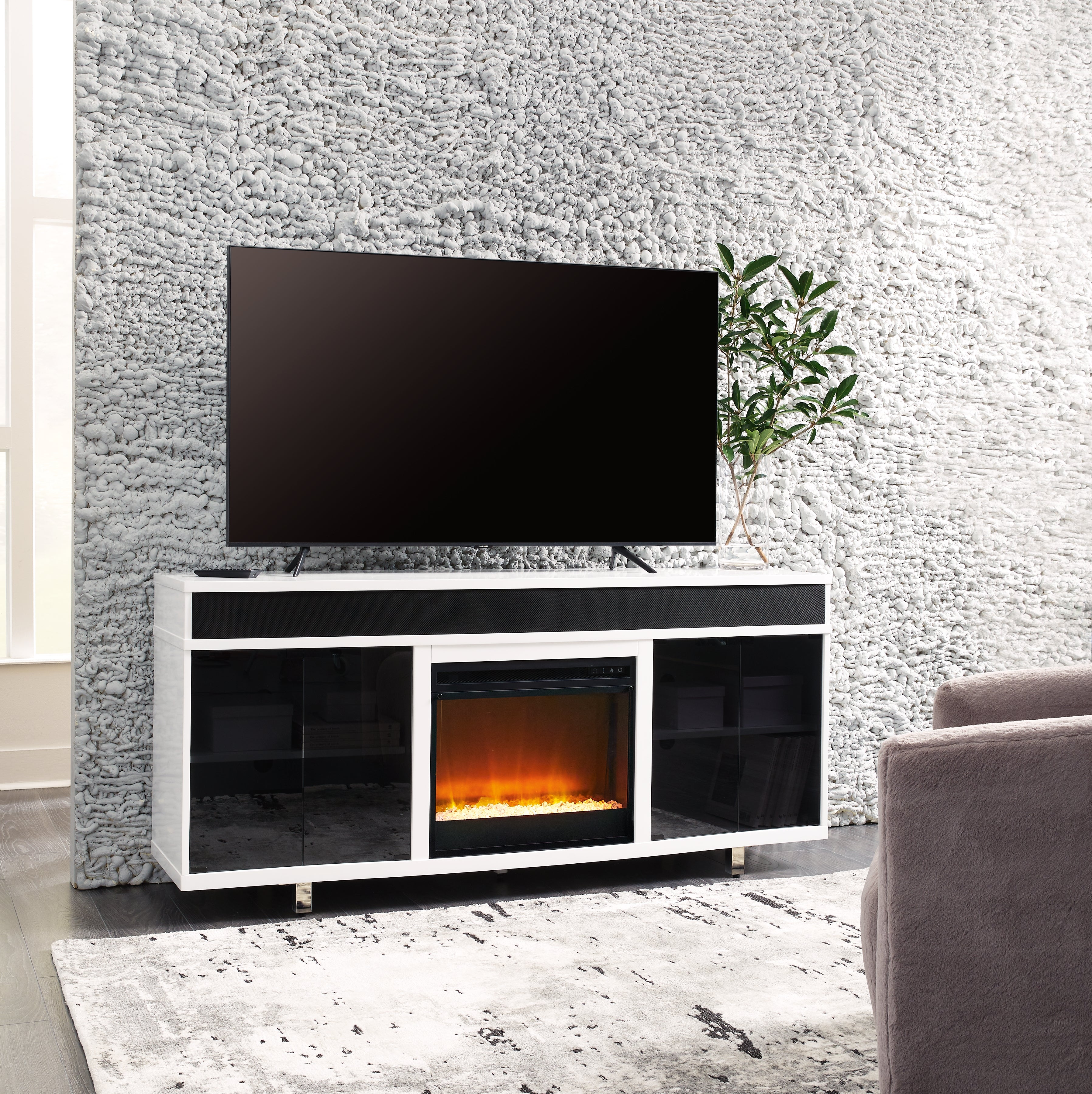 Bay Furniture Gallery - Ashley Furniture - Gardoni 72" TV Stand with Electric Fireplace - 72" TV Stand with Electric Fireplace / White/Black - W756W1