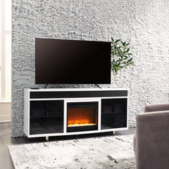 Bay Furniture Gallery - Ashley Furniture - Gardoni 72" TV Stand with Electric Fireplace - 72" TV Stand with Electric Fireplace / White/Black - W756W1