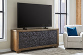 Bay Furniture Gallery - Ashley Furniture - Rosswain 80" TV Stand - 80" / Warm Brown - W763-68