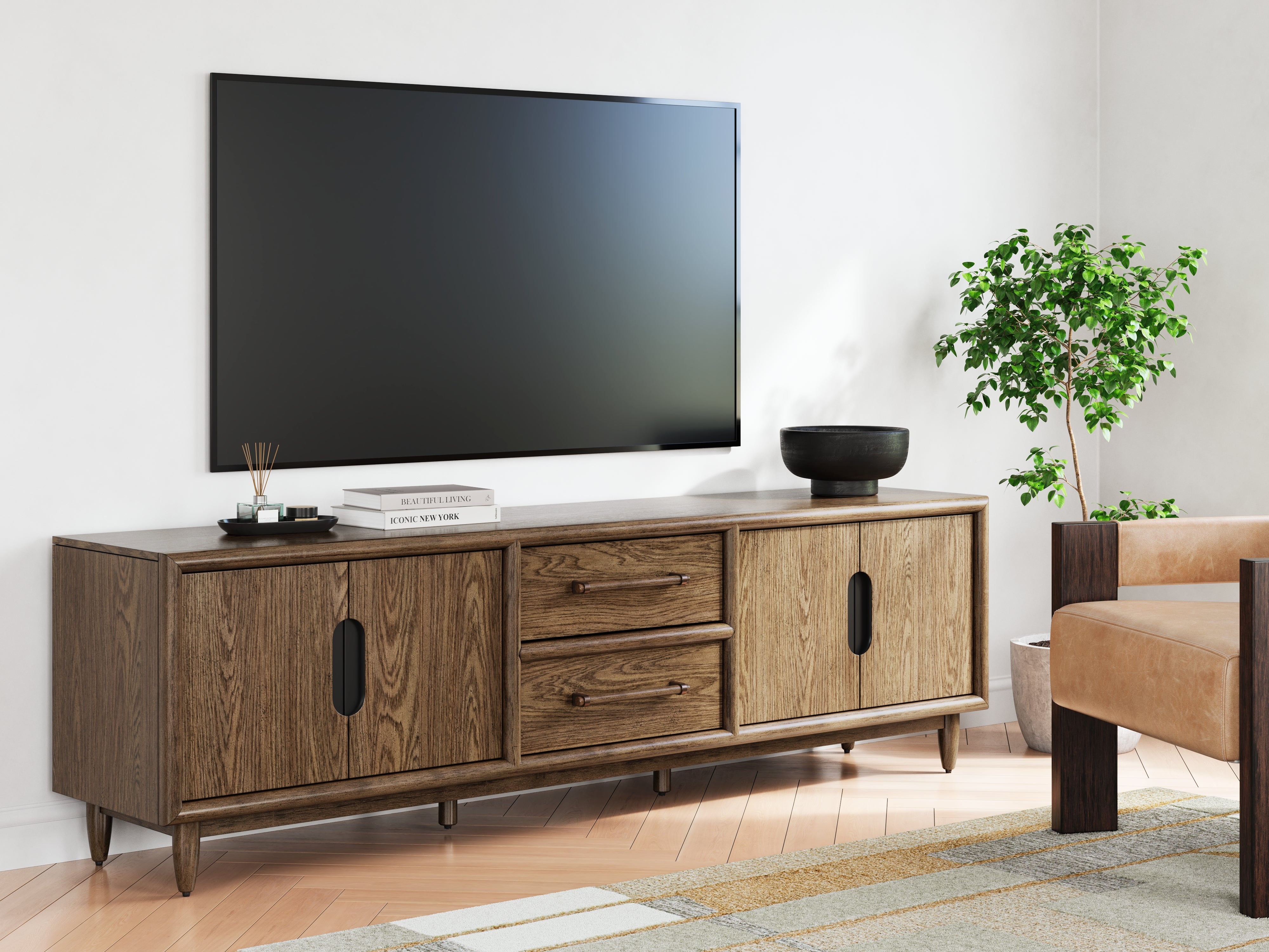 Bay Furniture Gallery - Ashley Furniture - Roanhowe 85" TV Stand - 85" / Brown - W769-68