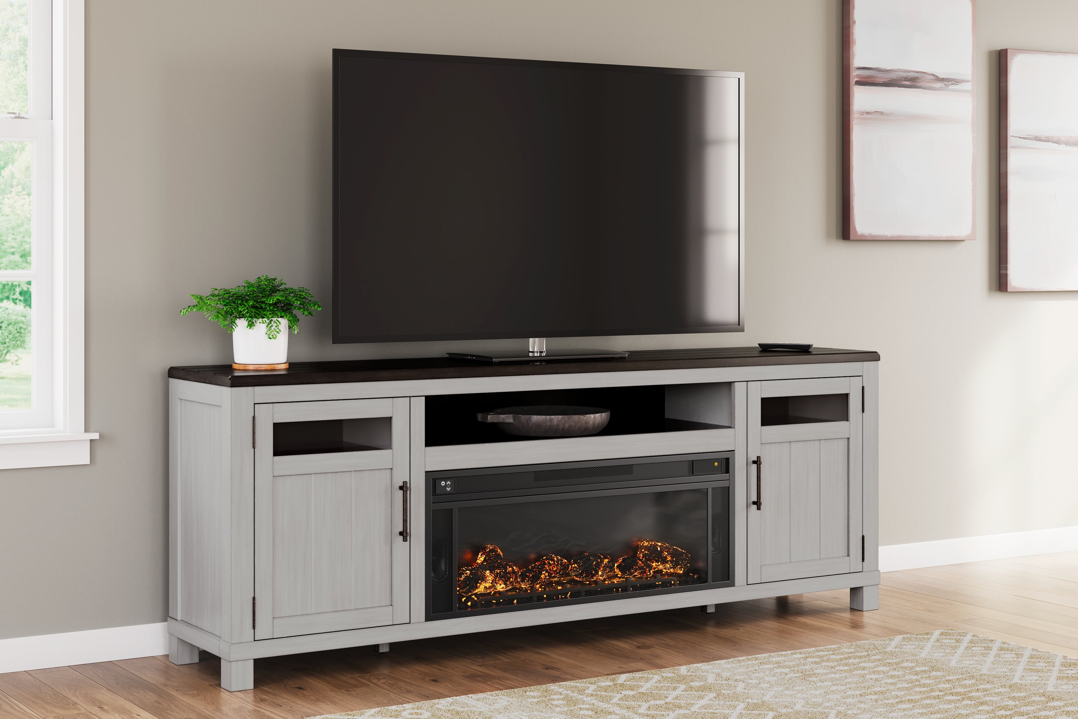 Bay Furniture Gallery - Ashley Furniture - Darborn 88" TV Stand with Electric Fireplace - 88" TV Stand with Electric Fireplace / Gray/Brown - W796W1