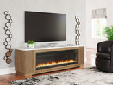 Bay Furniture Gallery - Ashley Furniture - Camdill 80" TV Stand with Electric Fireplace - 80" TV Stand with Electric Fireplace / Light Brown - W808W1