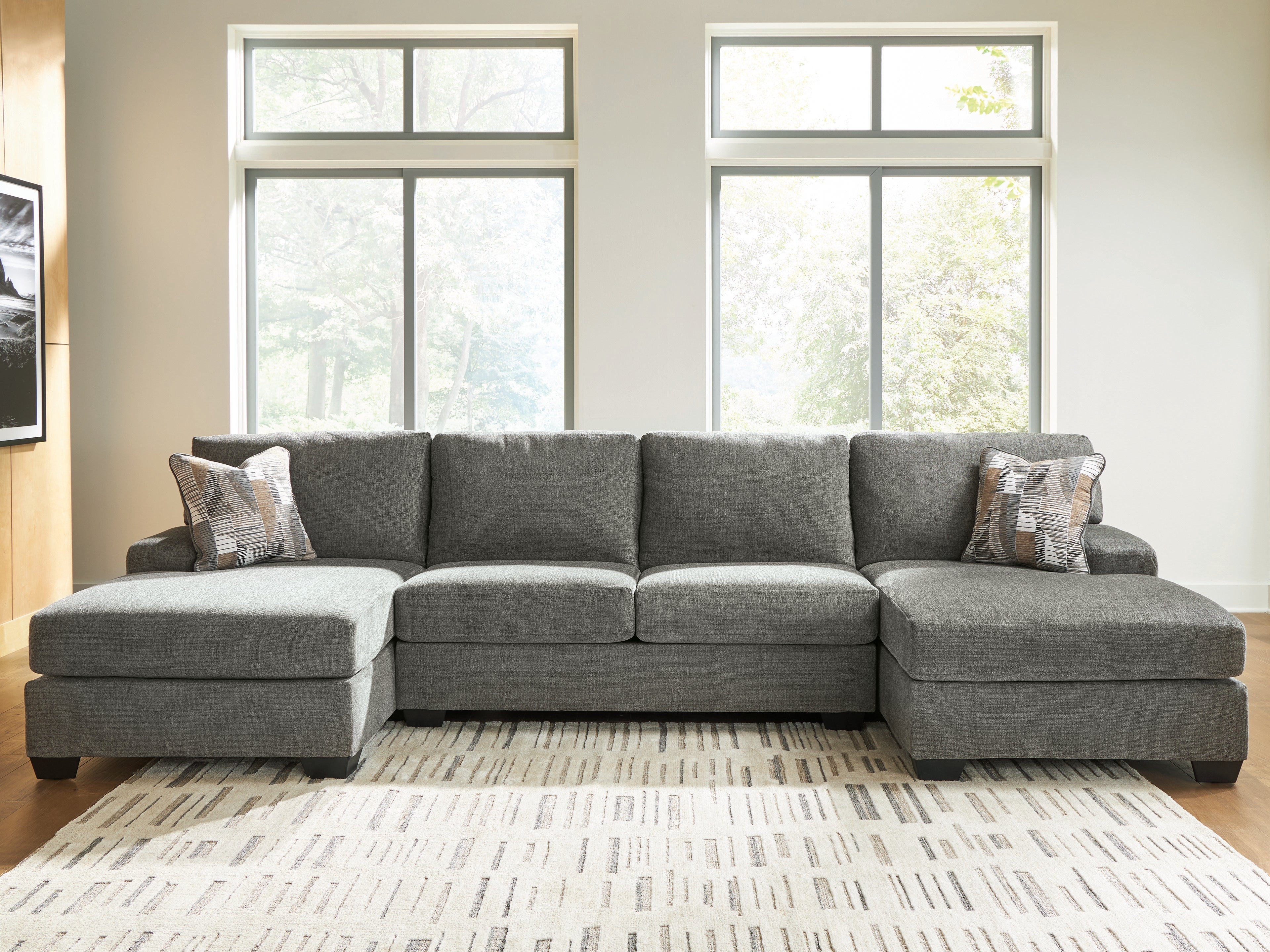 Bay Furniture Gallery - Ashley Furniture - Revenna Sectional - RAF 3-Piece Sectional with Double Chaise / Greystone - PC48405S3