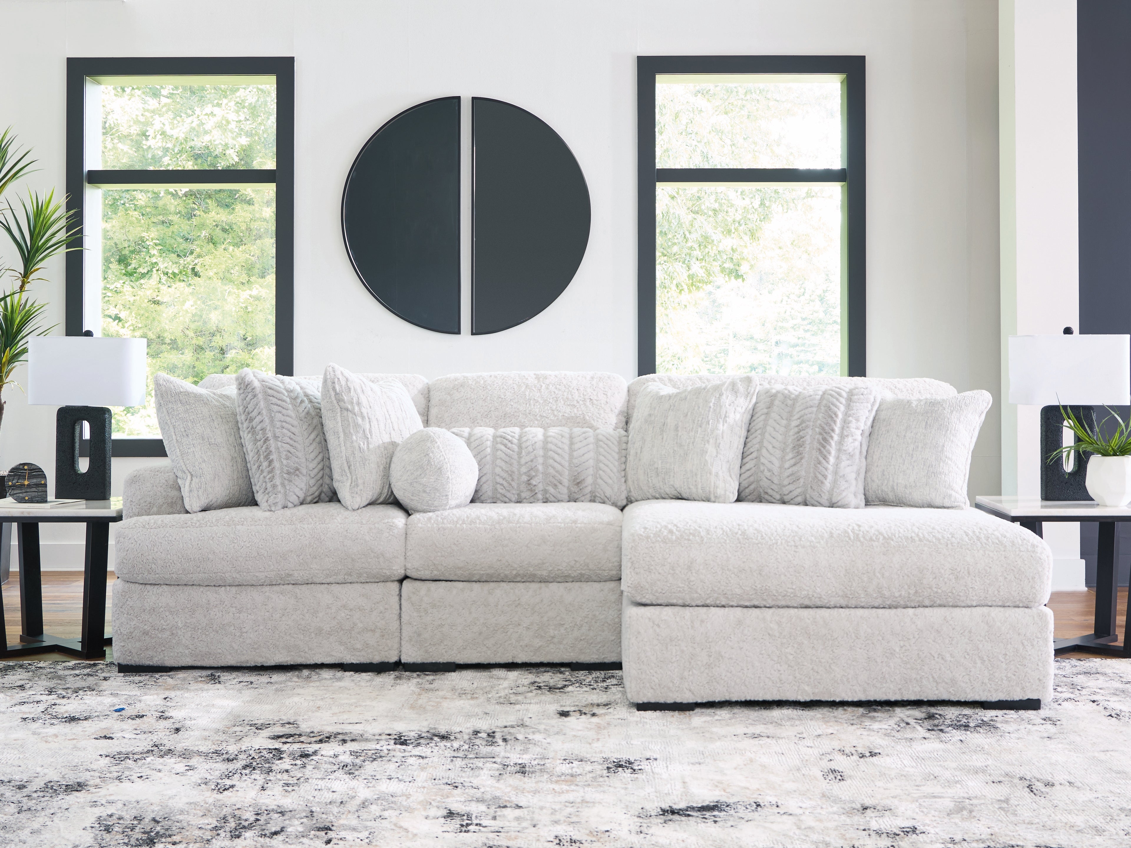 Bay Furniture Gallery - Ashley Furniture - Cuddle Plush Sectional - RAF 10-Piece Sectional / Arctic - PC59106S10