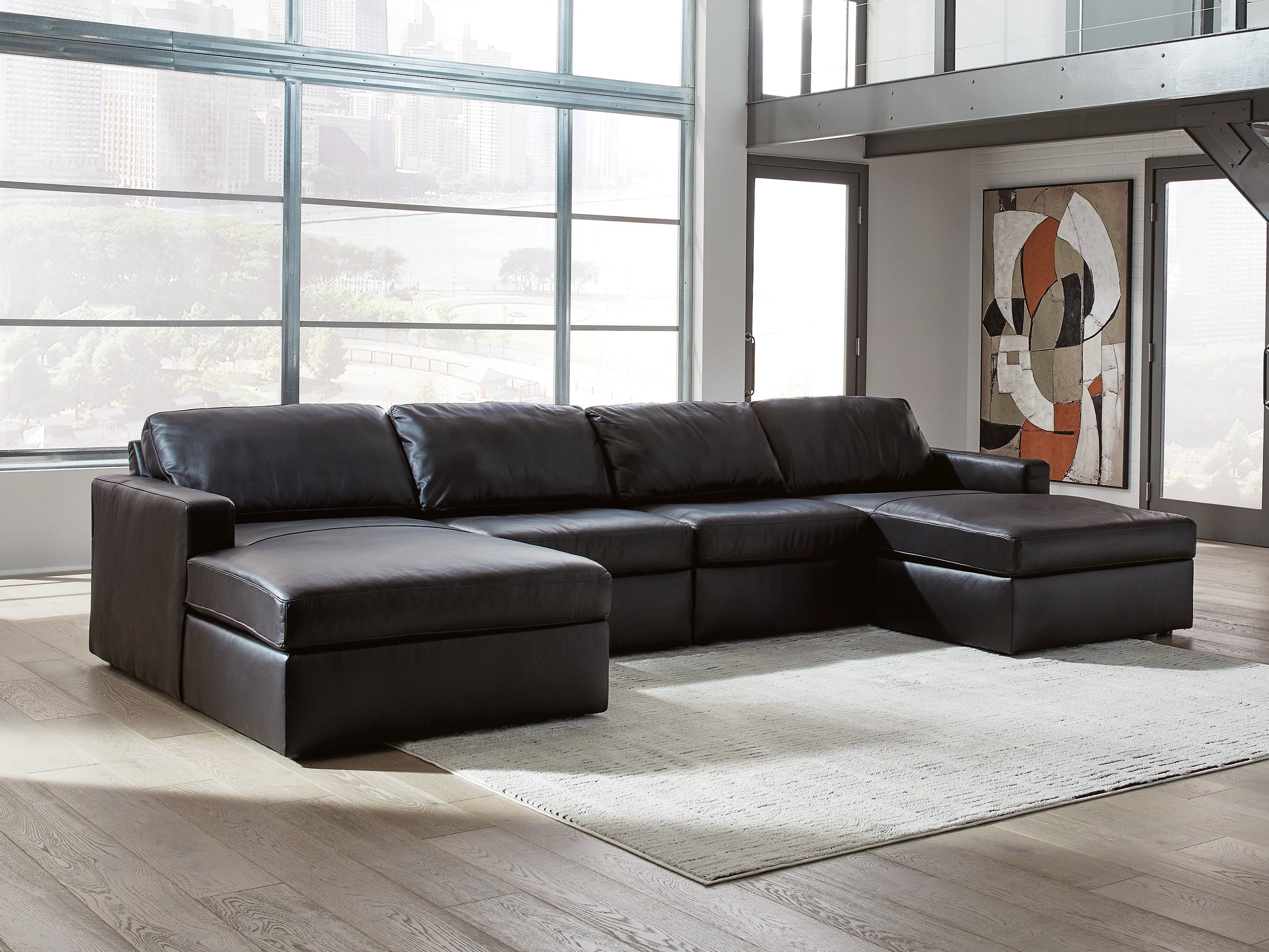 Bay Furniture Gallery - Ashley Furniture - ModMax II Sectional - RAF 4-Piece Double Chaise Sectional / Black - 74305S19