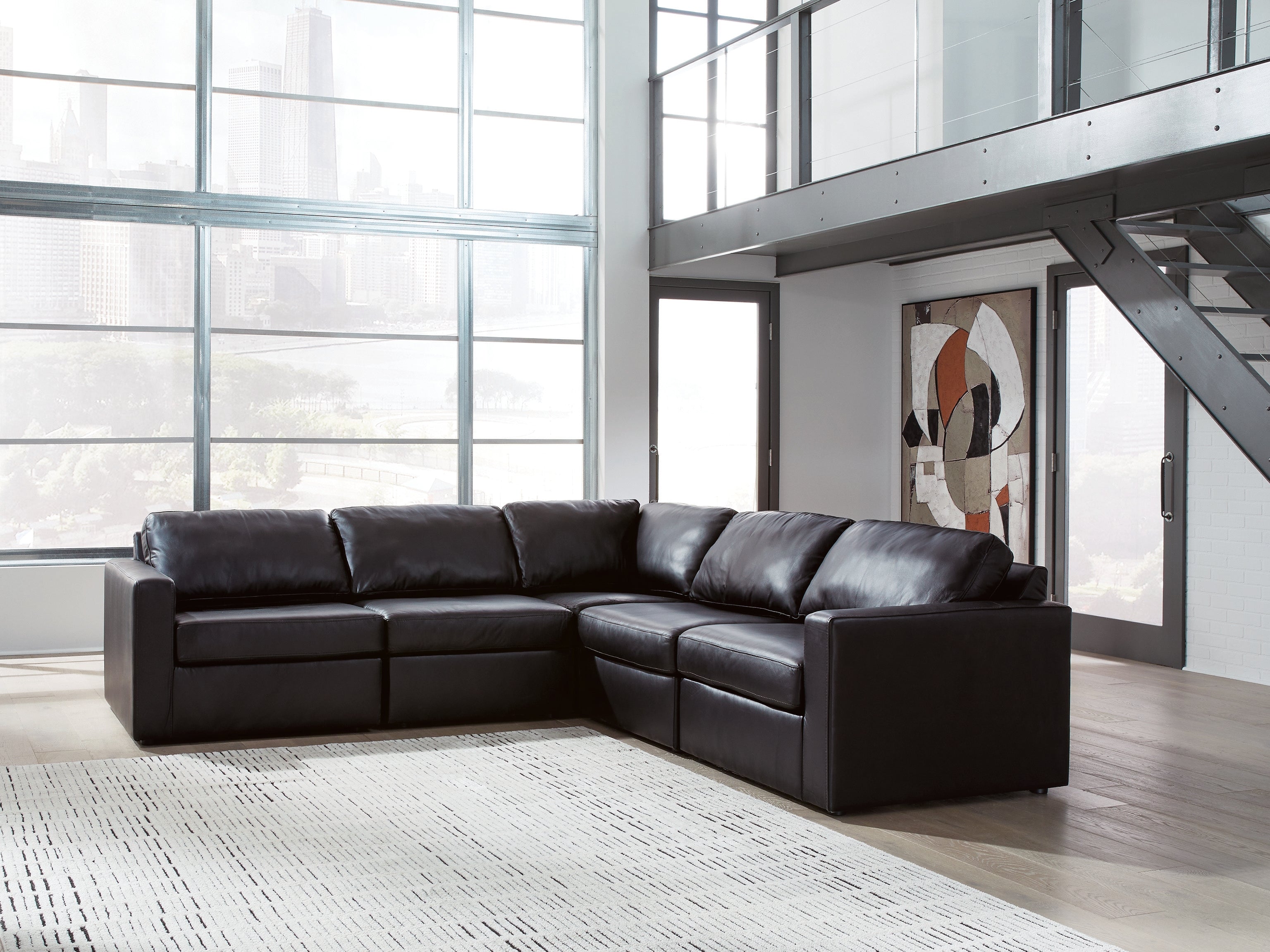 Bay Furniture Gallery - Ashley Furniture - ModMax II Sectional - RAF 5-Piece Sectional / Black - 74305S6