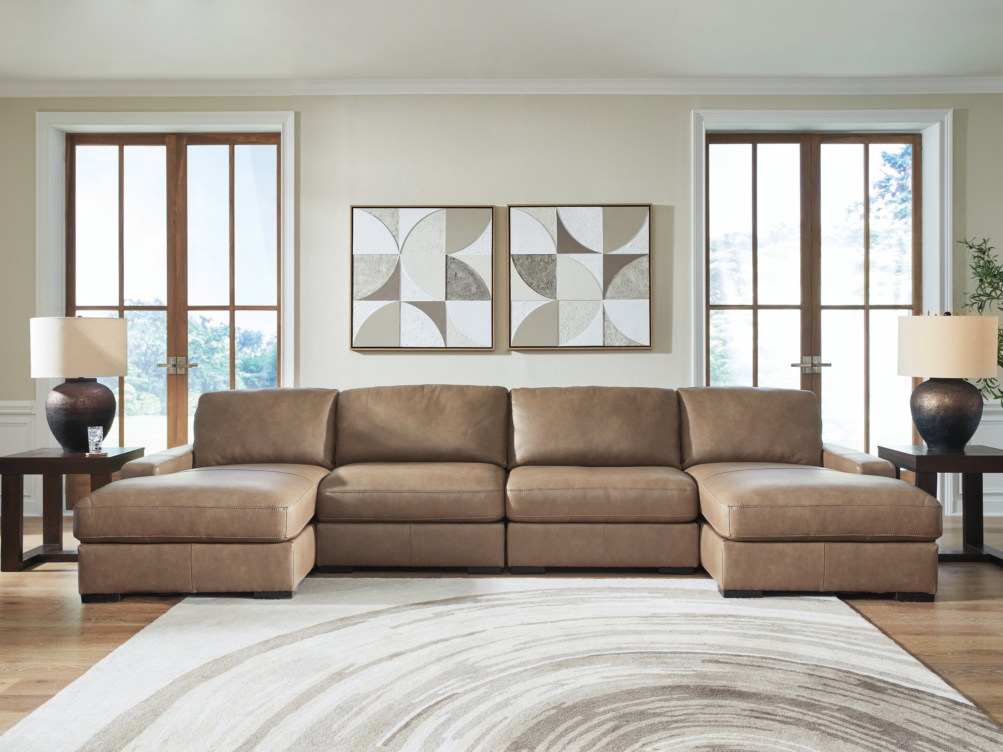 Bay Furniture Gallery - Ashley Furniture - Veronella Sectional - RAF 4-Piece Double Chaise Sectional / Sahara - 76106S9