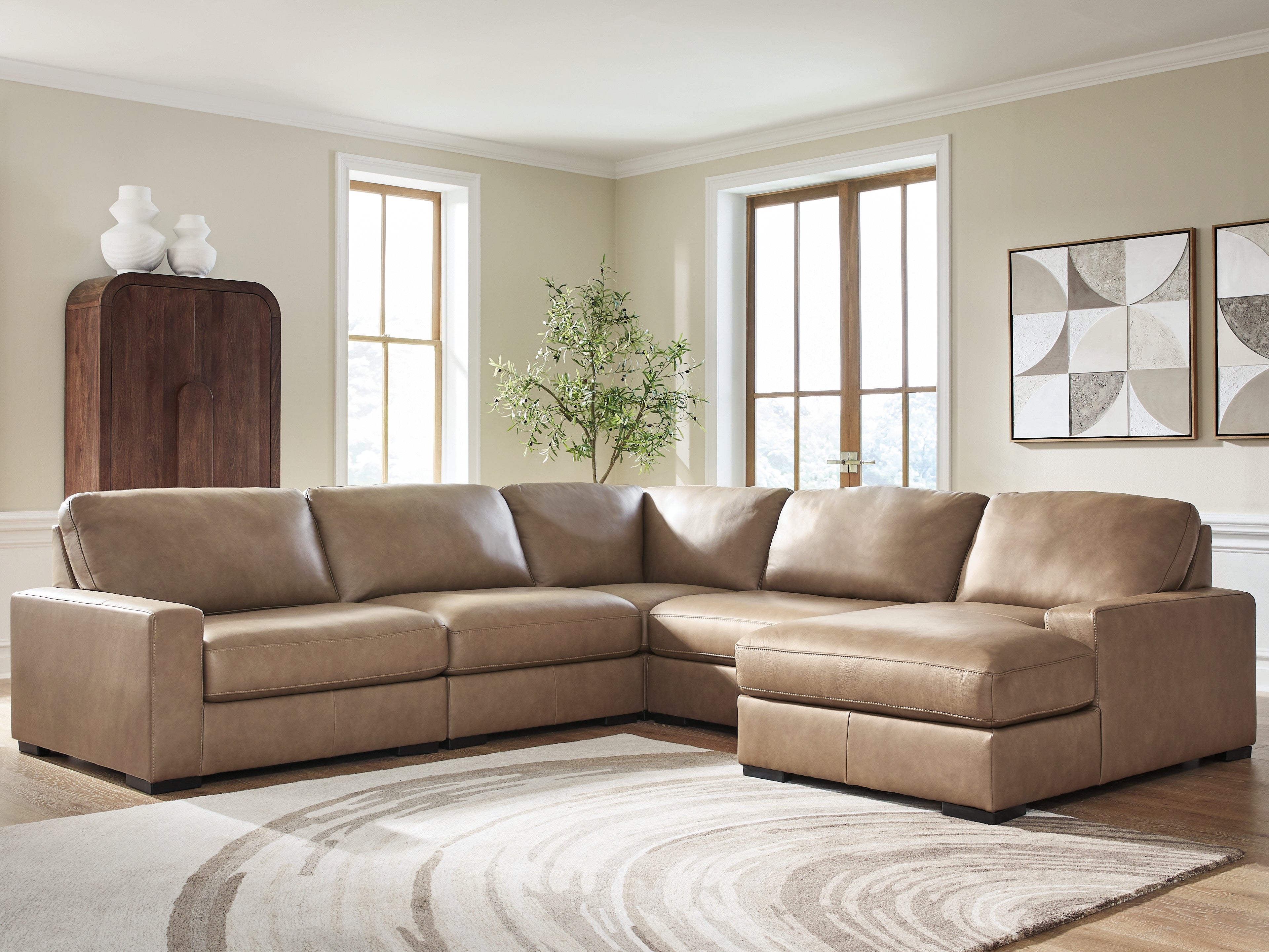 Bay Furniture Gallery - Ashley Furniture - Veronella Sectional - RAF 5-Piece Sectional with Chaise / Sahara - 76106S13