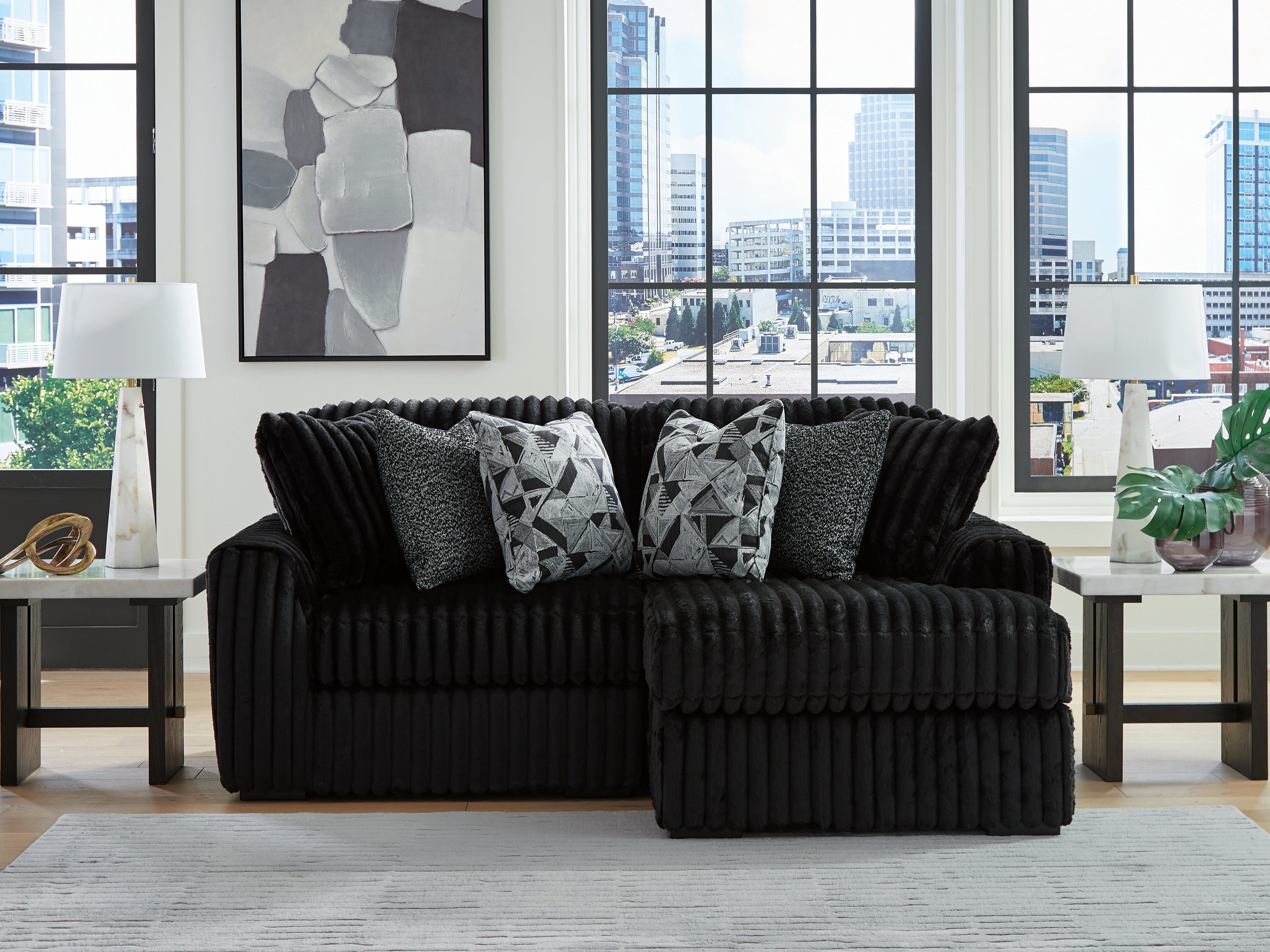 Bay Furniture Gallery - Ashley Furniture - Midnight-Madness Sectional - RAF 2-Piece Sectional with Chaise / Onyx - 98103S14