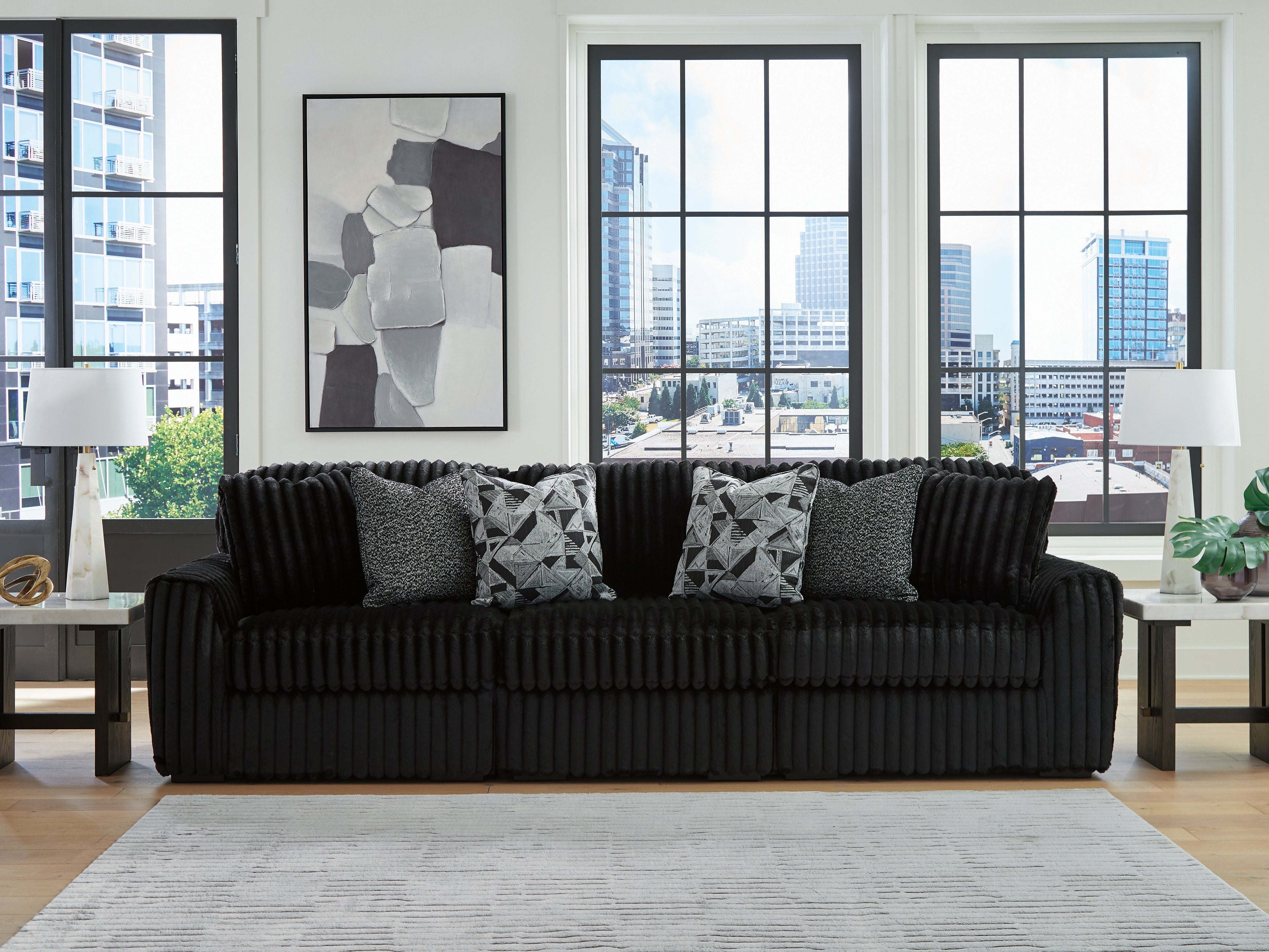 Bay Furniture Gallery - Ashley Furniture - Midnight-Madness Sectional - RAF 3-Piece Sectional Sofa / Onyx - 98103S12
