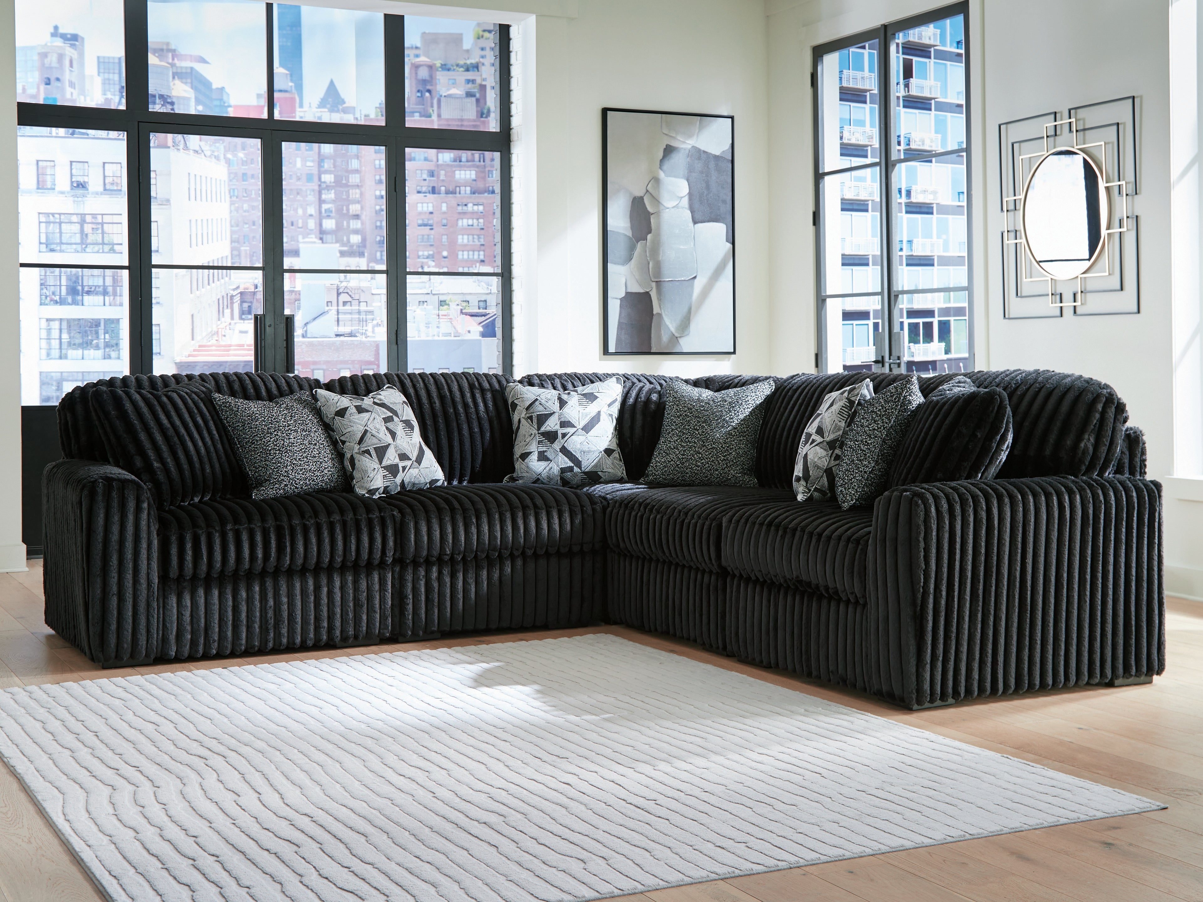 Bay Furniture Gallery - Ashley Furniture - Midnight-Madness Sectional - RAF 5-Piece Sectional / Onyx - 98103S26