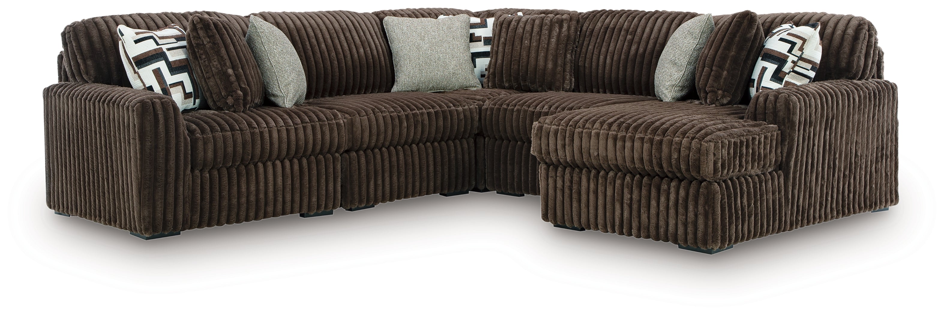 Bay Furniture Gallery - Ashley Furniture - Midnight-Madness Sectional - RAF 5-Piece Sectional with Chaise / Chocolate - 98104S22