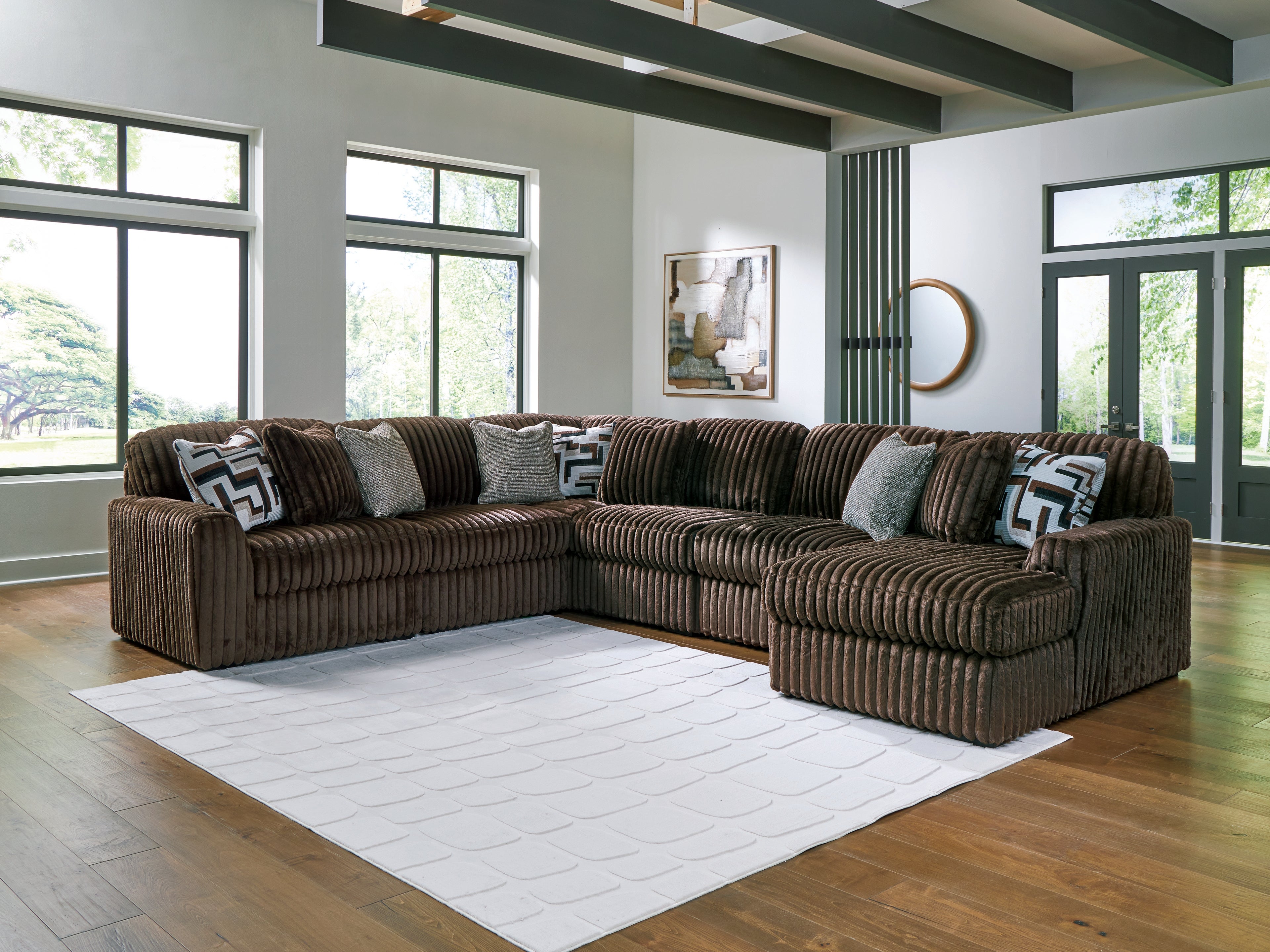 Bay Furniture Gallery - Ashley Furniture - Midnight-Madness Sectional - RAF 6-Piece Sectional with Chaise / Chocolate - 98104S24