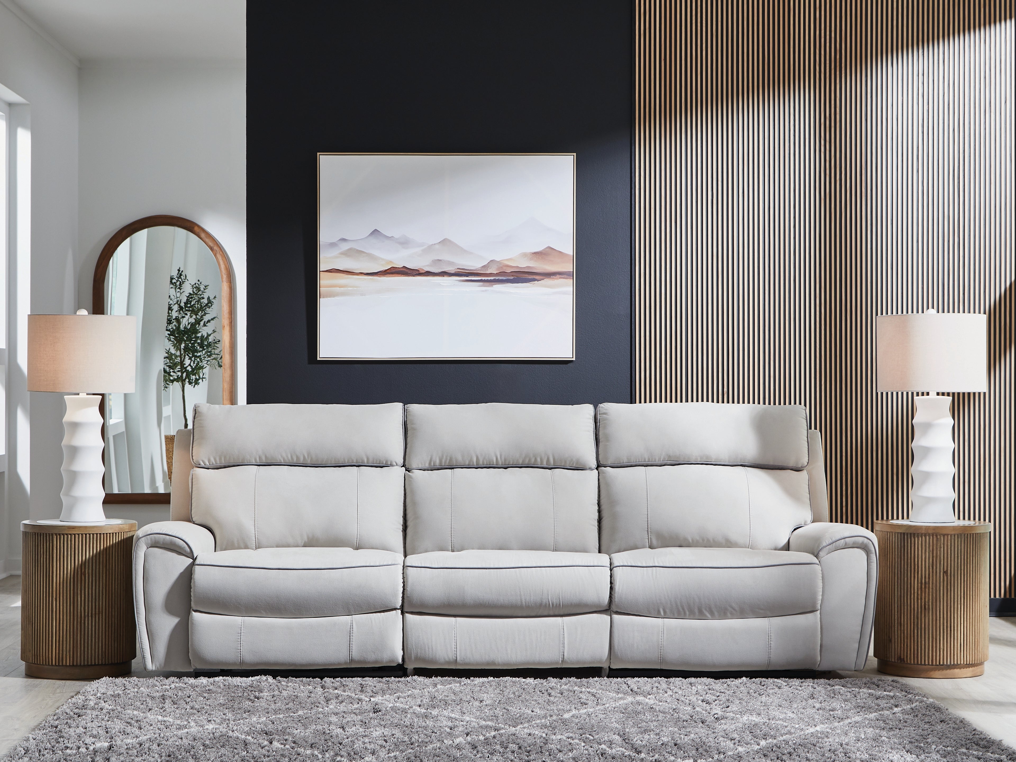 Bay Furniture Gallery - Ashley Furniture - Social Pointe Sectional - 5-Piece Power Reclining Sectional / Pearl/Ash - PC98802S8