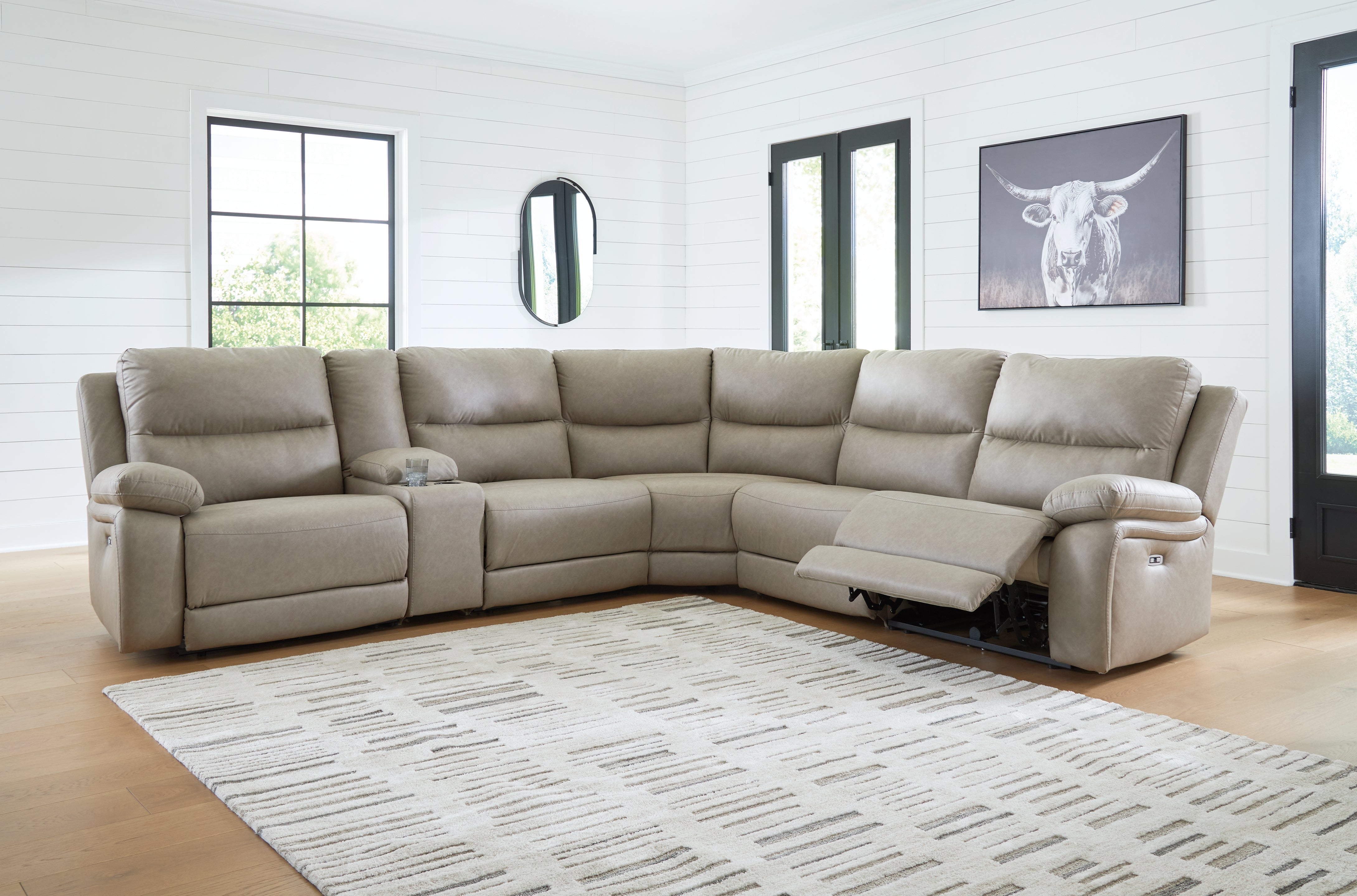 Bay Furniture Gallery - Ashley Furniture - Narwhal Place Sectional - 6-Piece Power Reclining Sectional / Pebble - PC99201S10