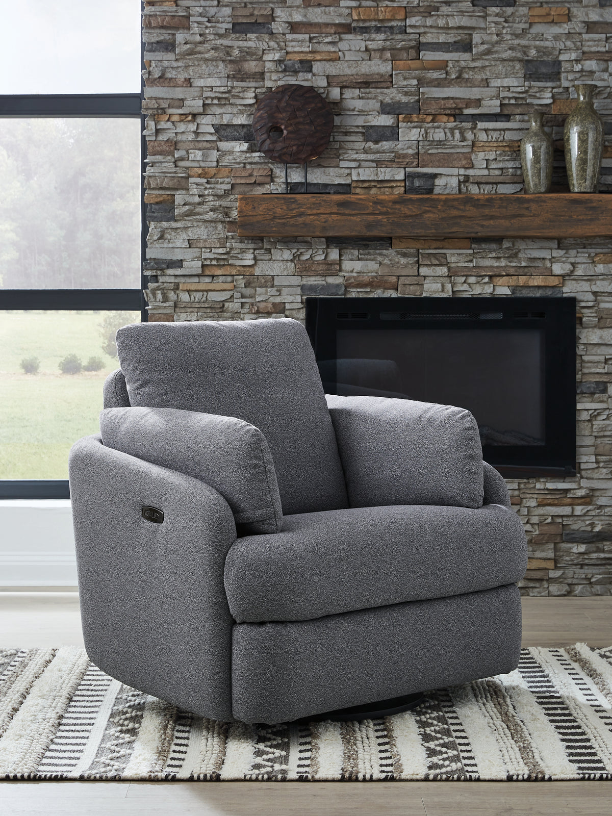 Bay Furniture Gallery - Ashley Furniture - Alainmont Next-Gen Nuvella Swivel Power Recliner - Swivel Power Recliner / Salt and Pepper - A3000738