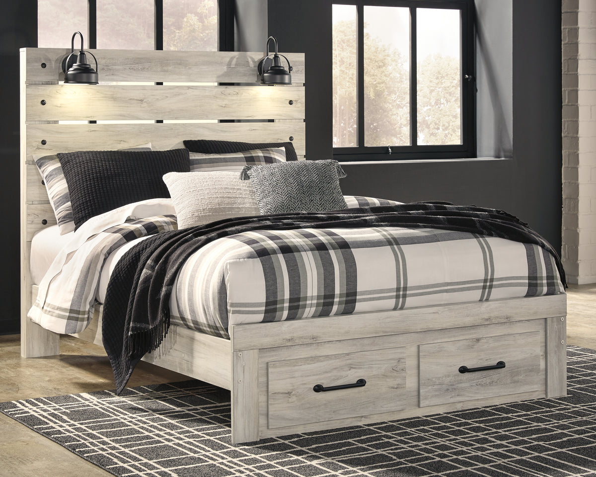 Bay Furniture Gallery - Ashley Furniture - Cambeck Bedroom - Queen Panel Bed with 2 Storage Drawers / Whitewash - B192B8