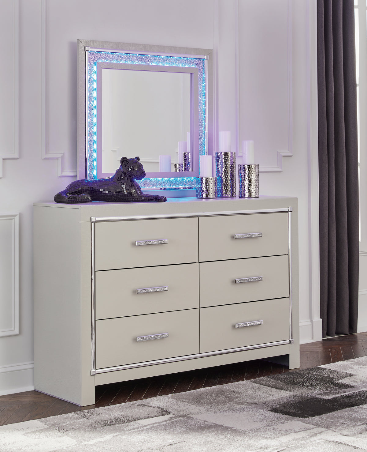 Bay Furniture Gallery - Ashley Furniture - Zyniden Bedroom - Six Drawer Dresser / Silver - B2114-31