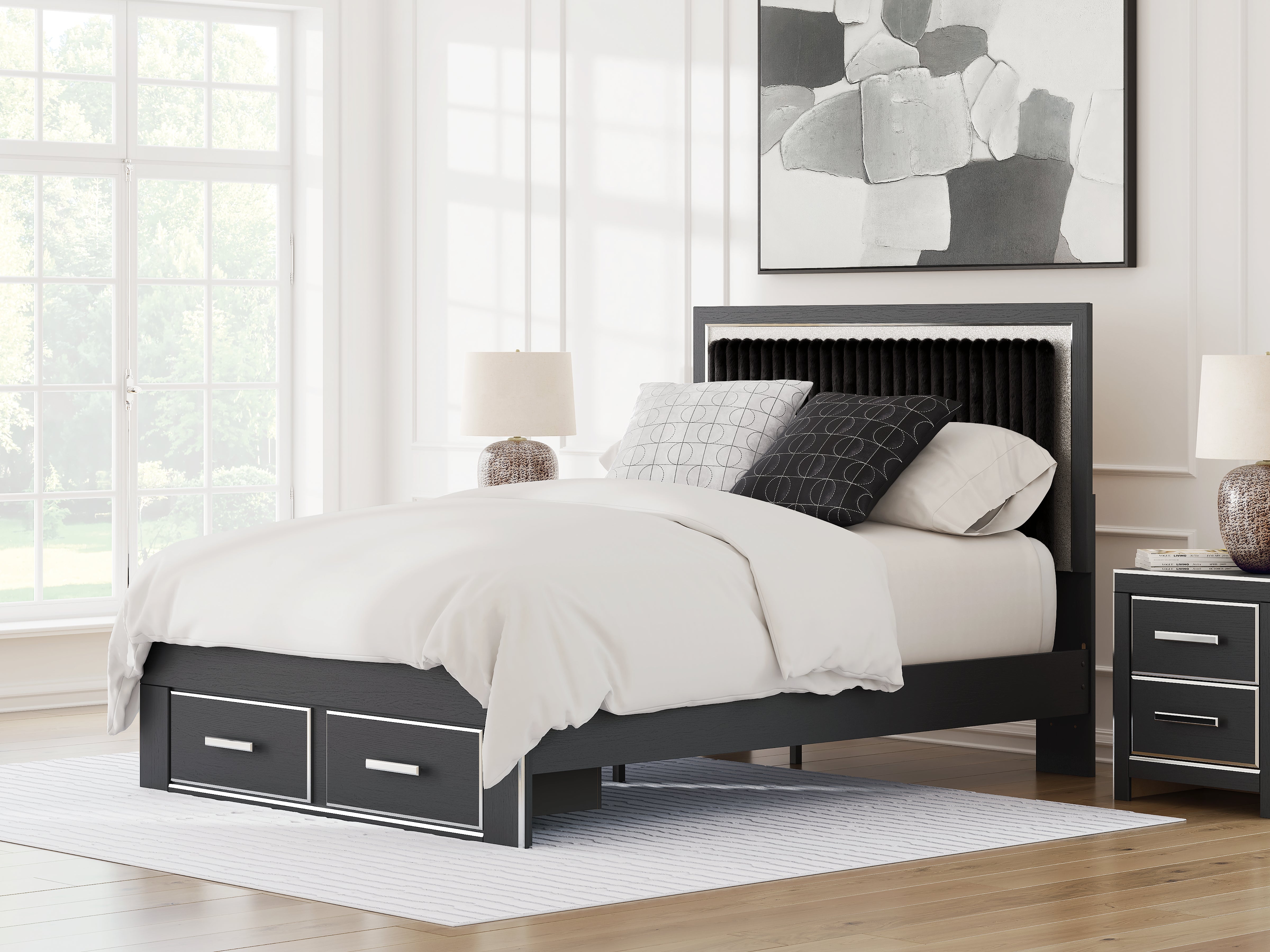 Bay Furniture Gallery - Ashley Furniture - Zuraleus Bedroom - Queen Upholstered Panel Storage Bed / Black - PCB3380B4