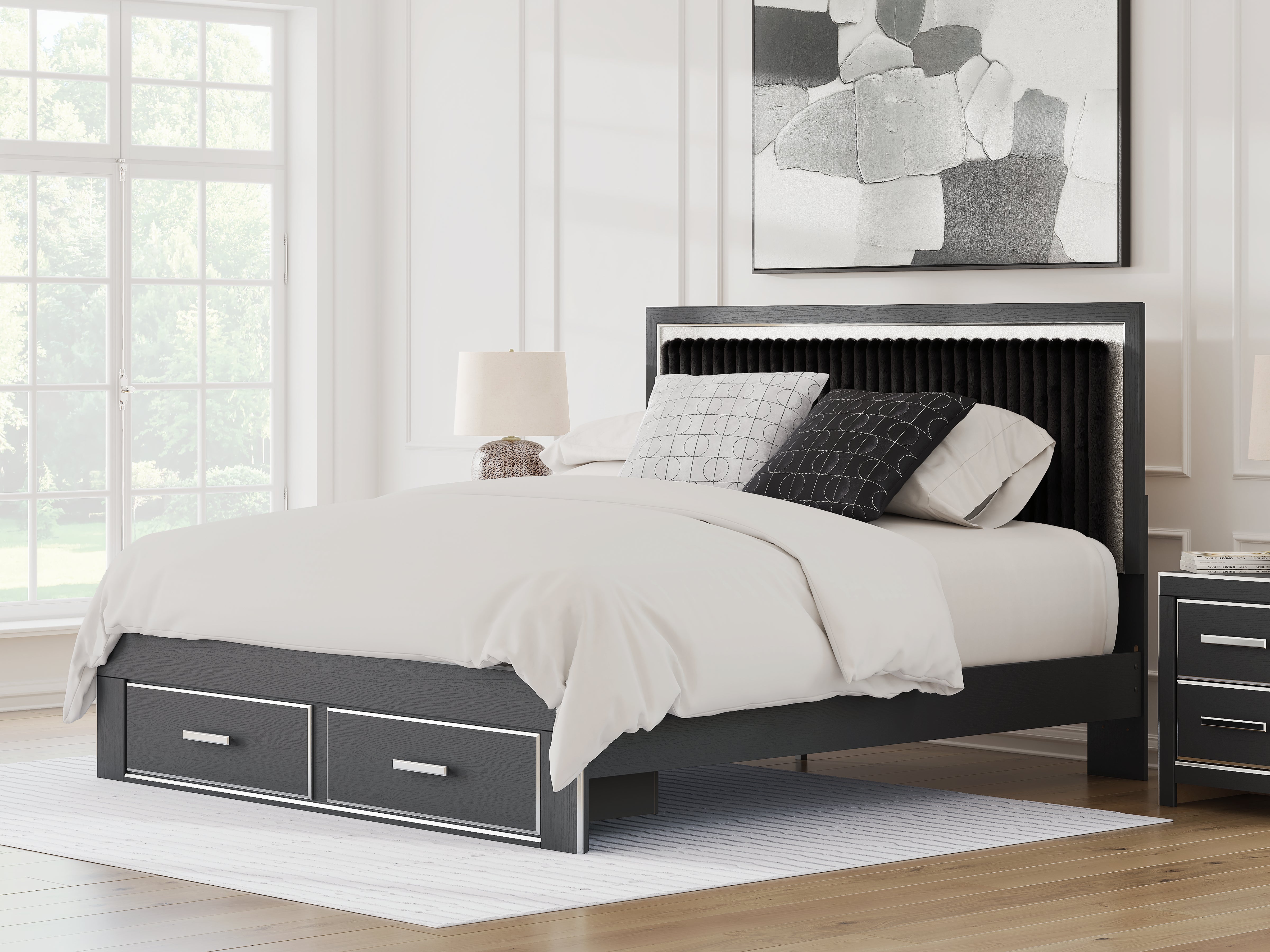 Bay Furniture Gallery - Ashley Furniture - Zuraleus Bedroom - King Upholstered Panel Storage Bed / Black - PCB3380B11