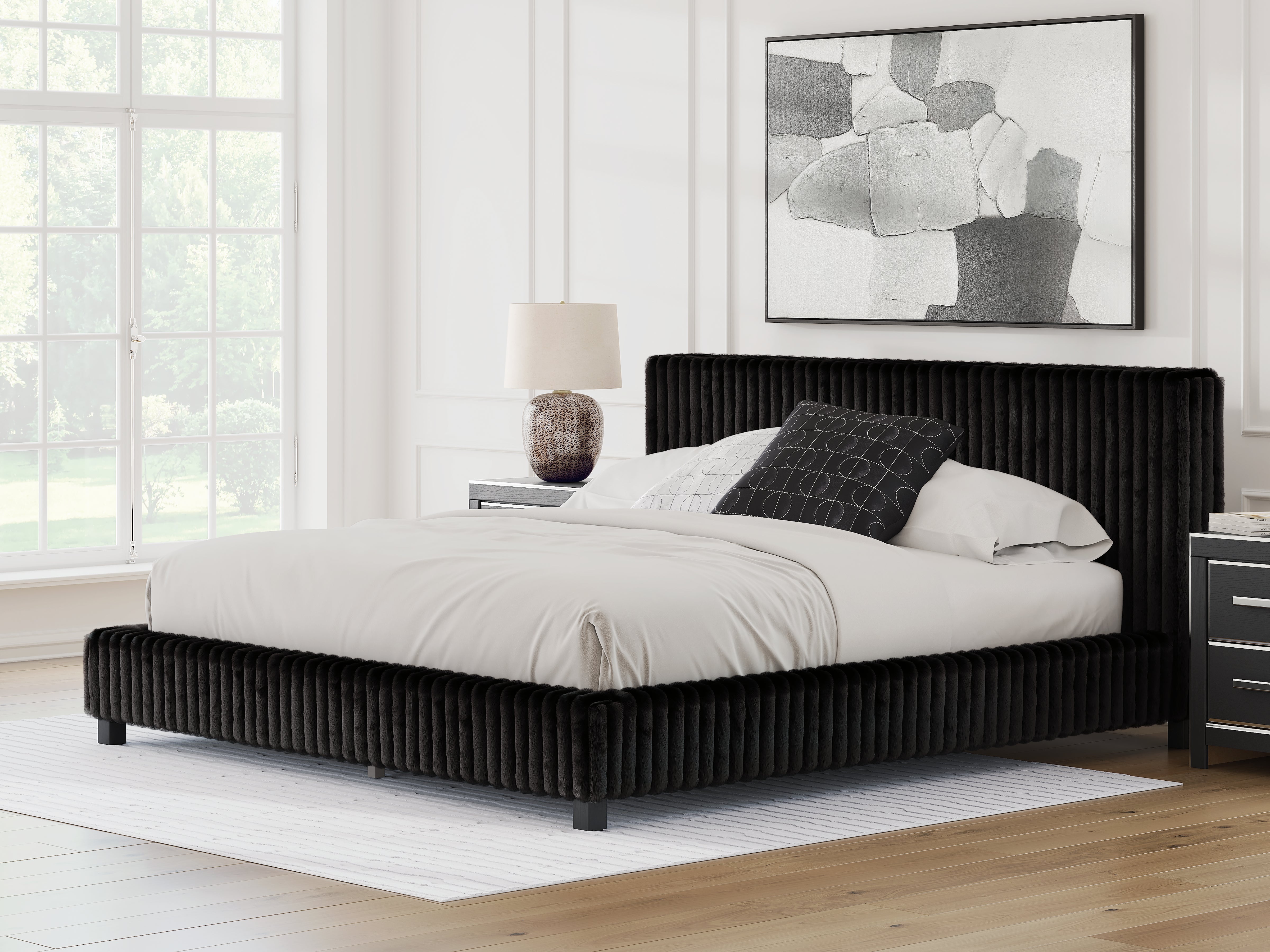 Bay Furniture Gallery - Ashley Furniture - Zuraleus Bedroom - King Upholstered Bed / Black - PCB3380B13