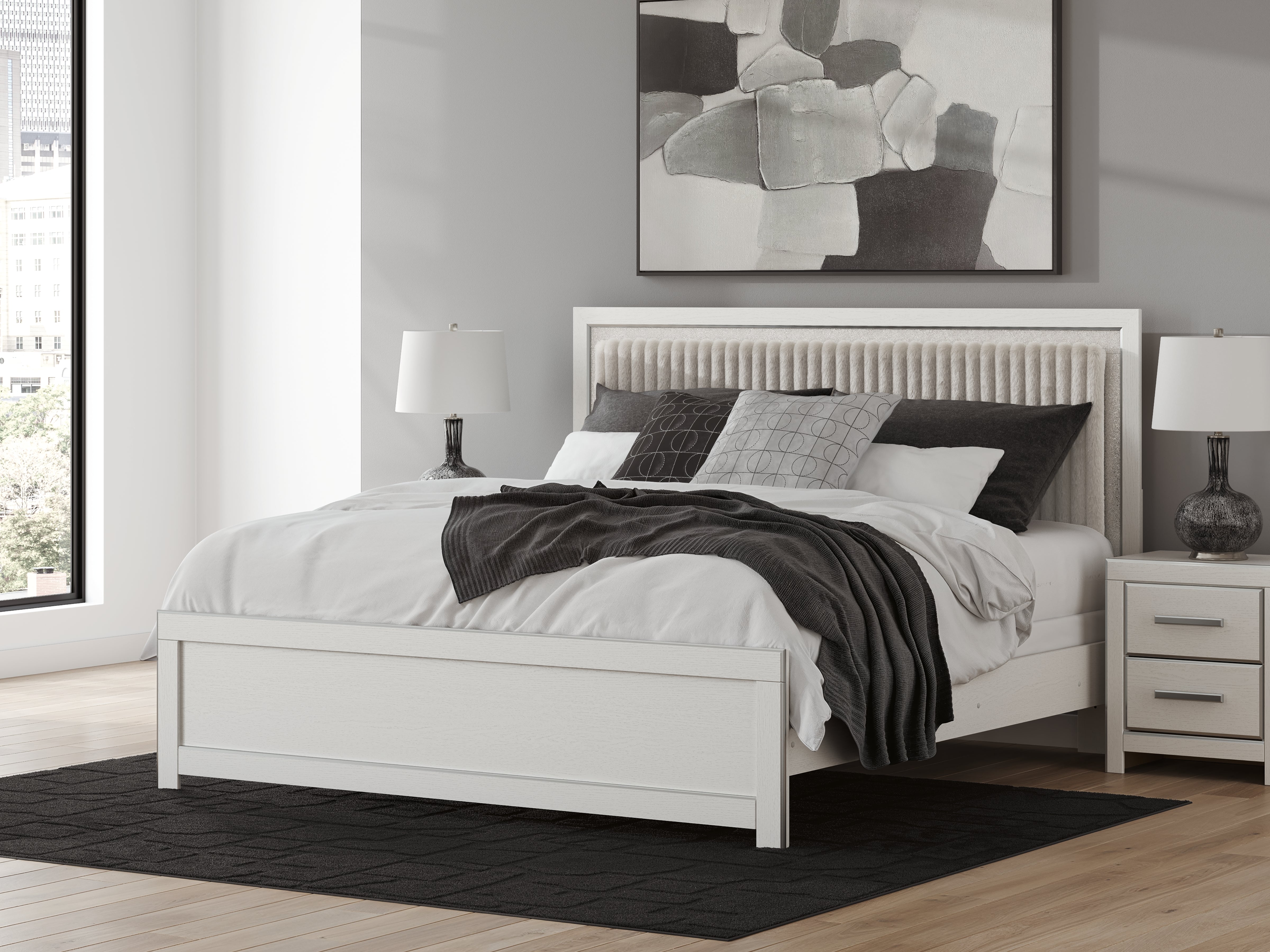 Bay Furniture Gallery - Ashley Furniture - Zuraleus Bedroom - King Upholstered Panel Bed / White - PCB3381B10