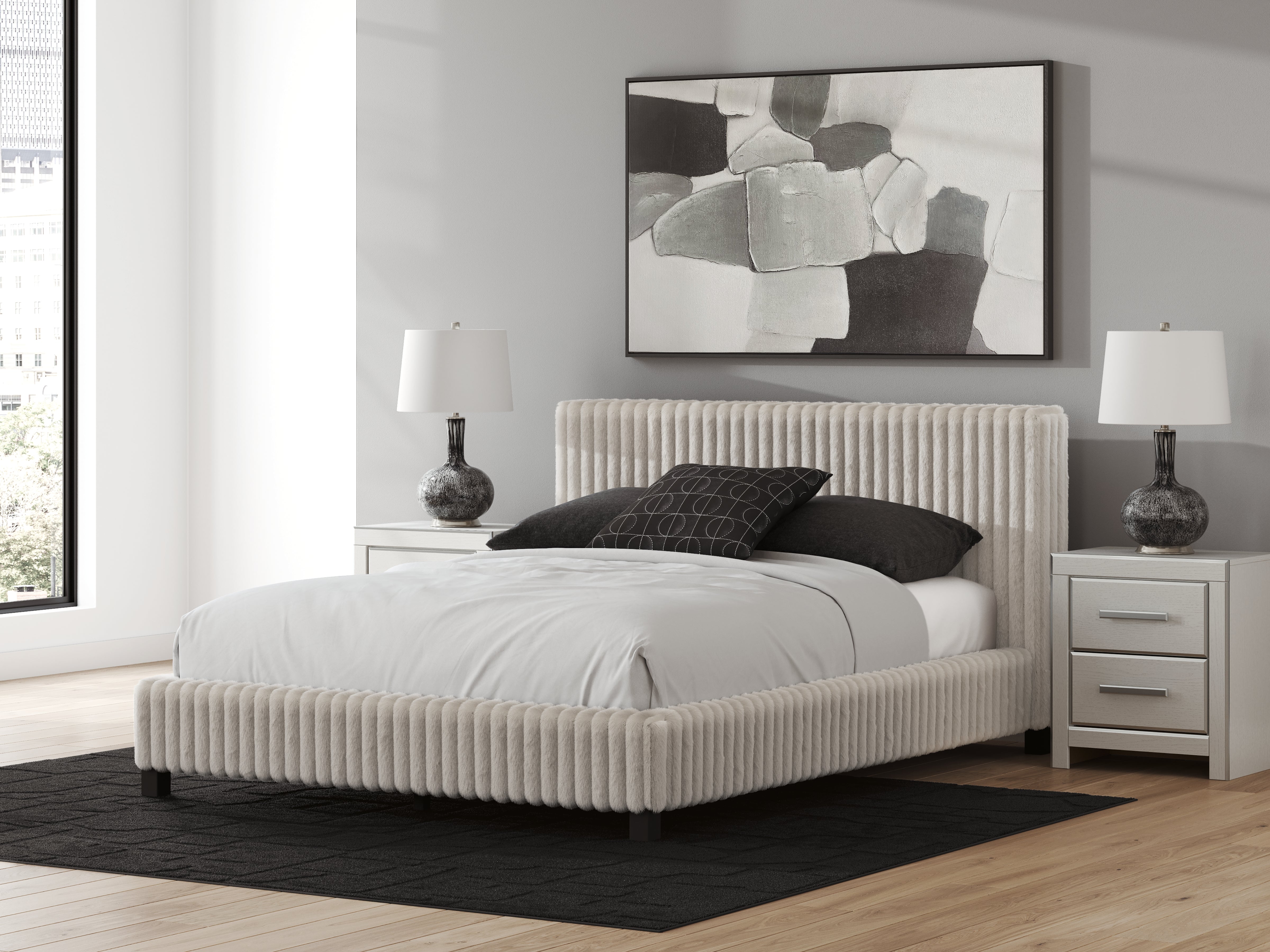 Bay Furniture Gallery - Ashley Furniture - Zuraleus Bedroom - Queen Upholstered Bed / White - PCB3381B11