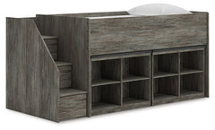 Bay Furniture Gallery - Ashley Furniture - Frandern Twin Loft Bed with Bookcase Storage - Twin Loft Bed with Bookcase Storage / Warm Gray - B4480B25