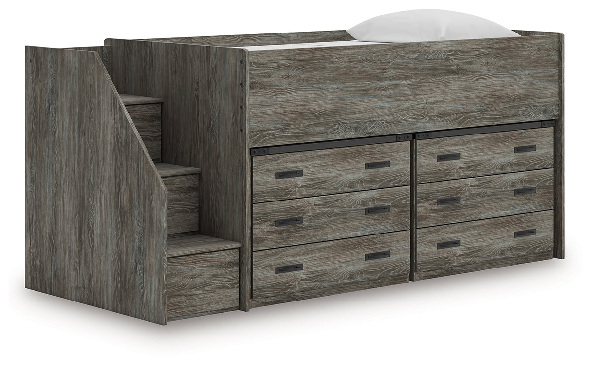 Bay Furniture Gallery - Ashley Furniture - Frandern Twin Loft Bed with Drawer Storage - Twin Loft Bed with Drawer Storage / Warm Gray - B4480B26