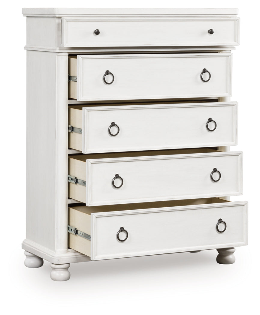 Bay Furniture Gallery - Ashley Furniture - Rowlenstown Bedroom - Five Drawer Chest / Antique White - PCB823-46