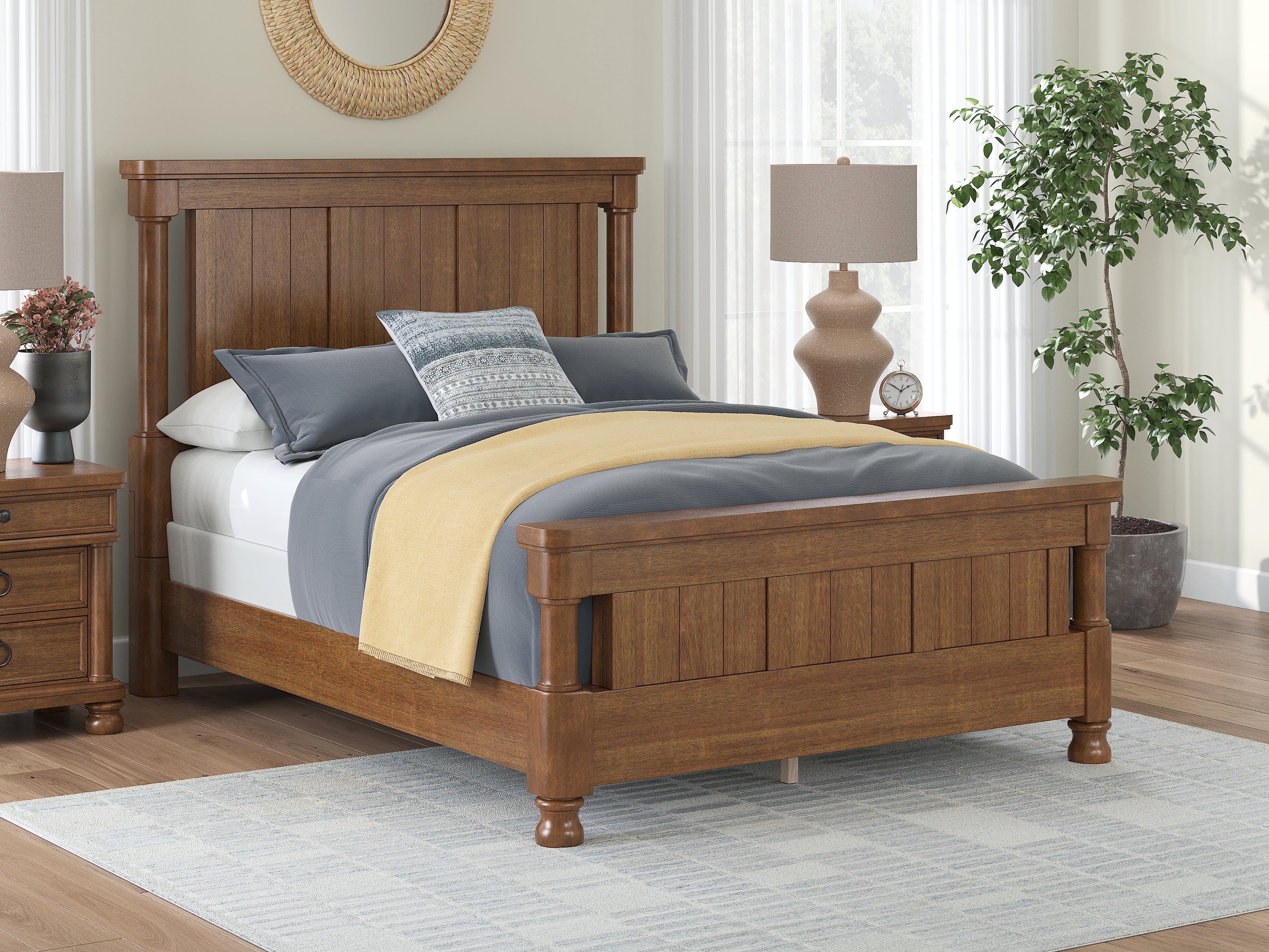 Bay Furniture Gallery - Ashley Furniture - Rowlenstown Bedroom - Queen Poster Bed / Brown - PCB824B2