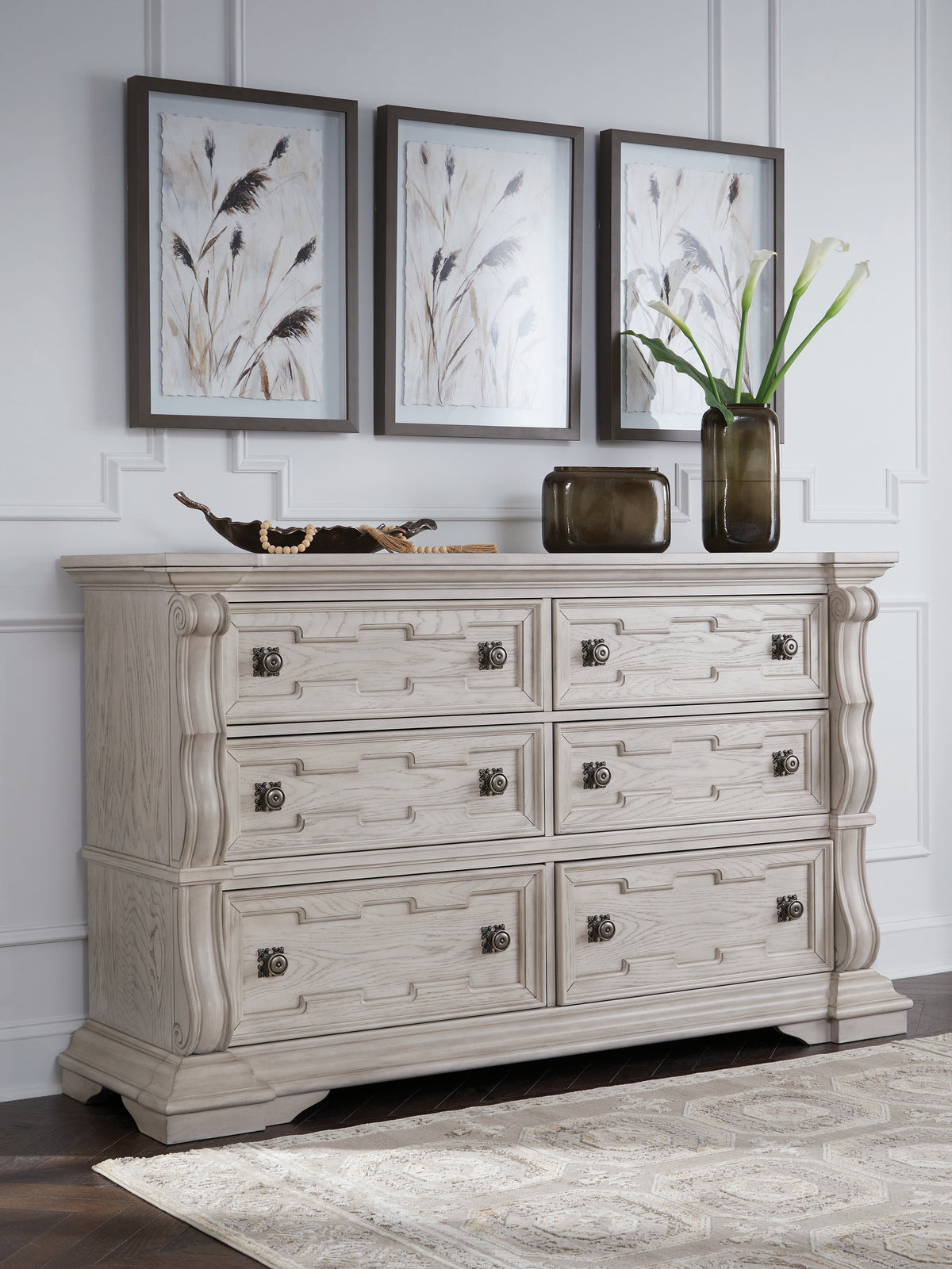 Bay Furniture Gallery - Ashley Furniture - Bruchandi Bedroom - Dresser and Mirror / Antique White - PCB948B1