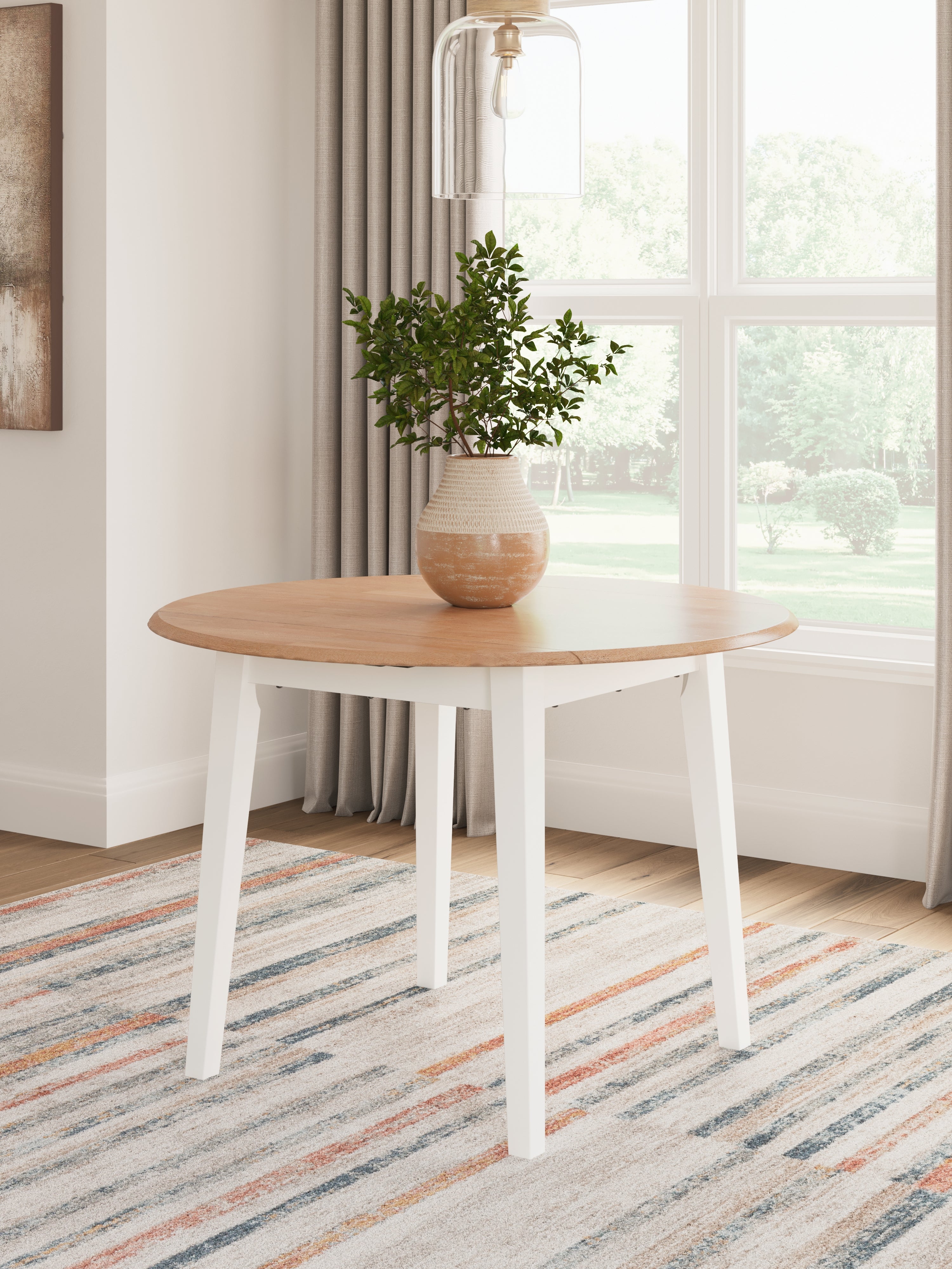 Bay Furniture Gallery - Ashley Furniture - Gesthaven Dining Room - Round DRM Drop Leaf Table / Natural/White - D398-15