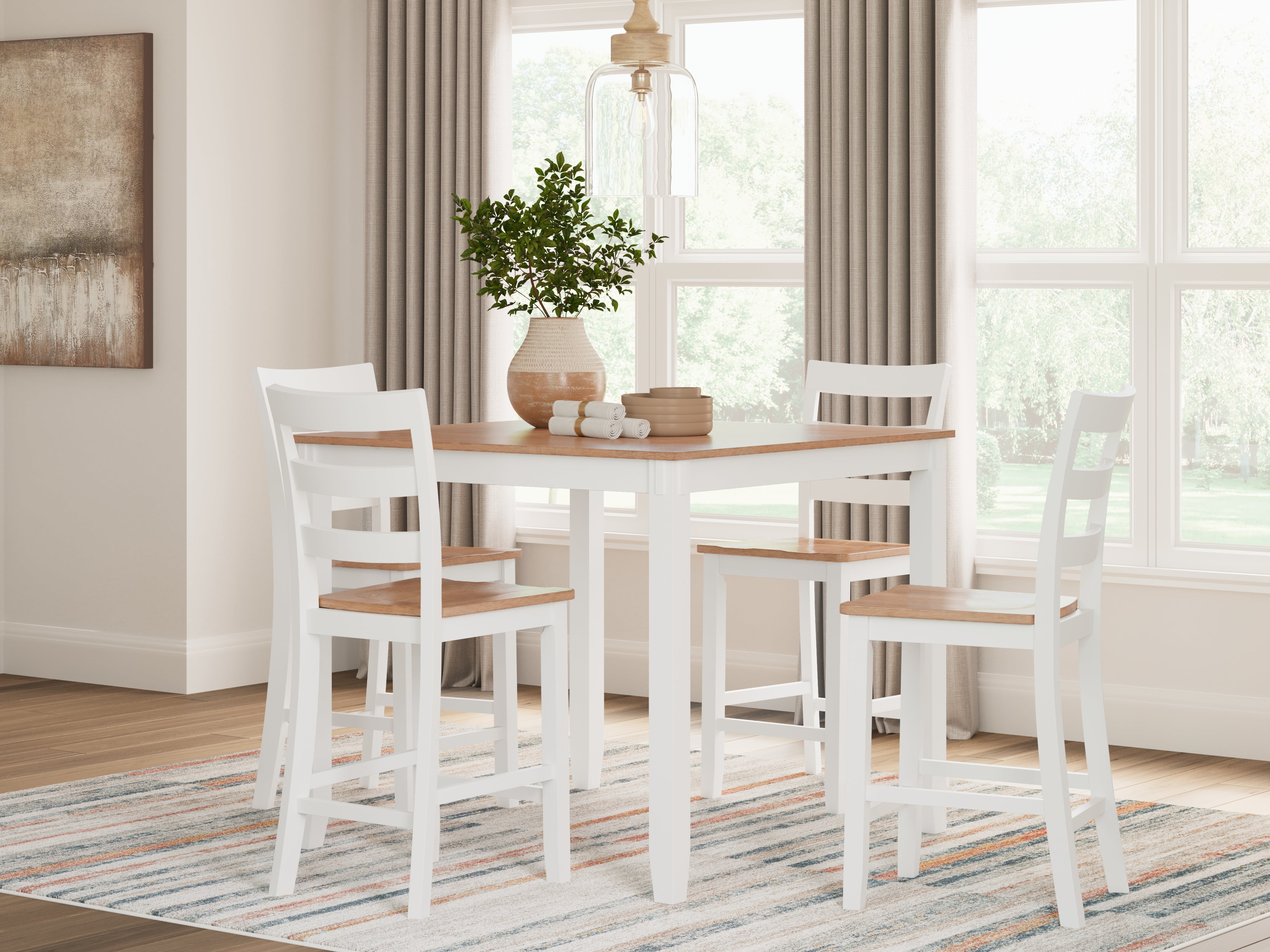 Bay Furniture Gallery - Ashley Furniture - Gesthaven Dining Room - DRM Counter Table Set (5/CN) / Natural/White - D398-223