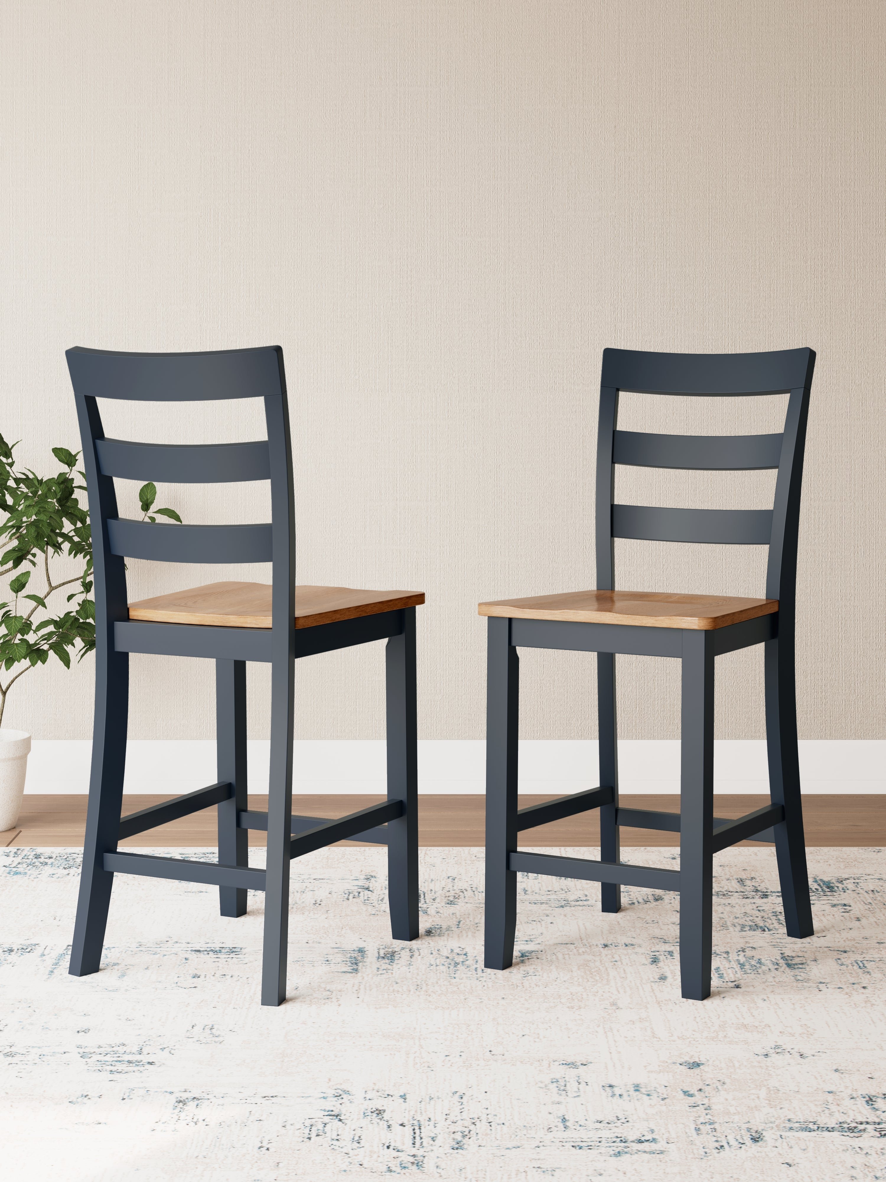 Bay Furniture Gallery - Ashley Furniture - Gesthaven Dining Room - Counter Height Barstool (Set of 2) / Natural/Blue - D399-124X2