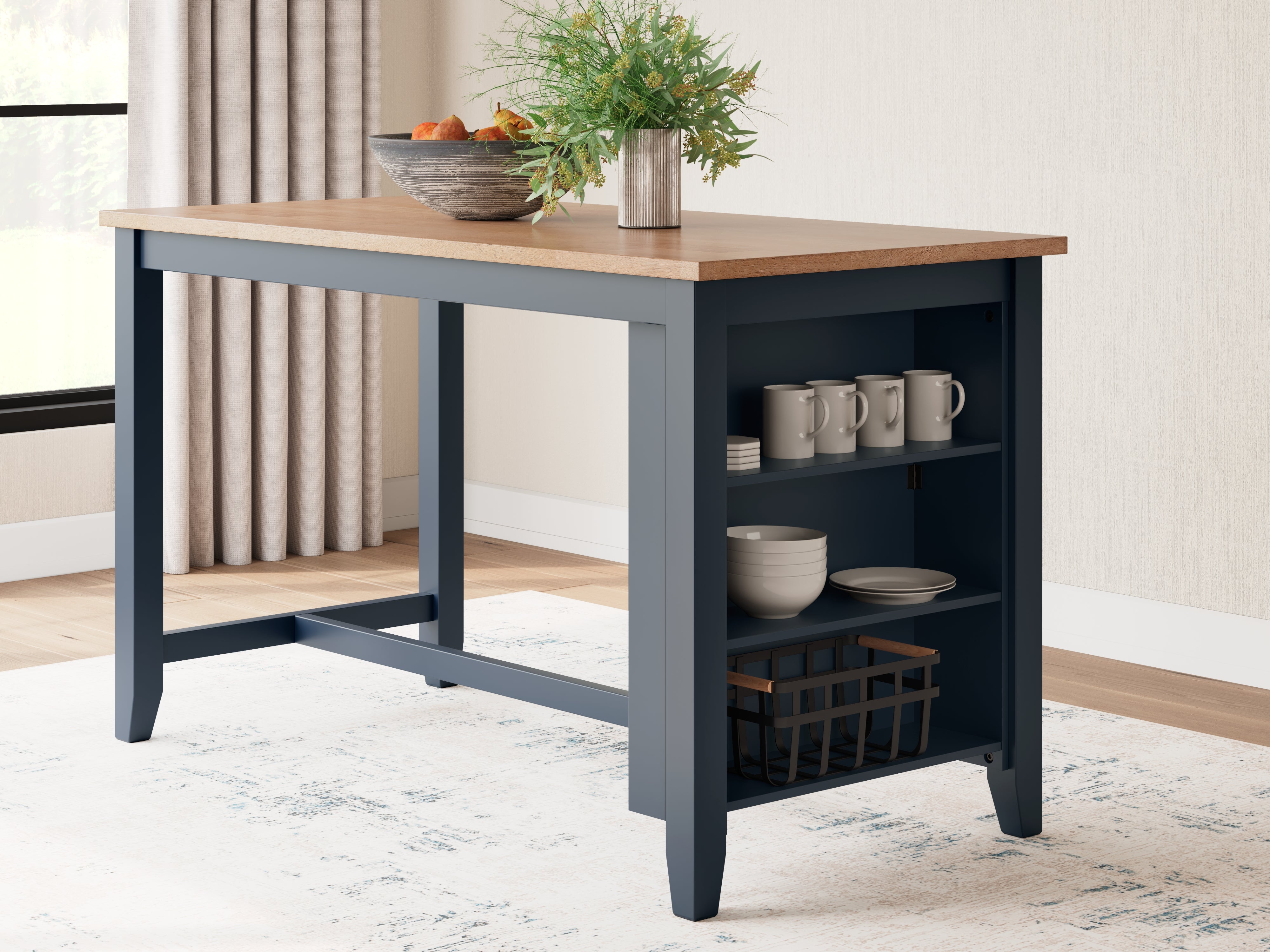 Bay Furniture Gallery - Ashley Furniture - Gesthaven Dining Room - RECT Dining Room Counter Table / Natural/Blue - D399-13