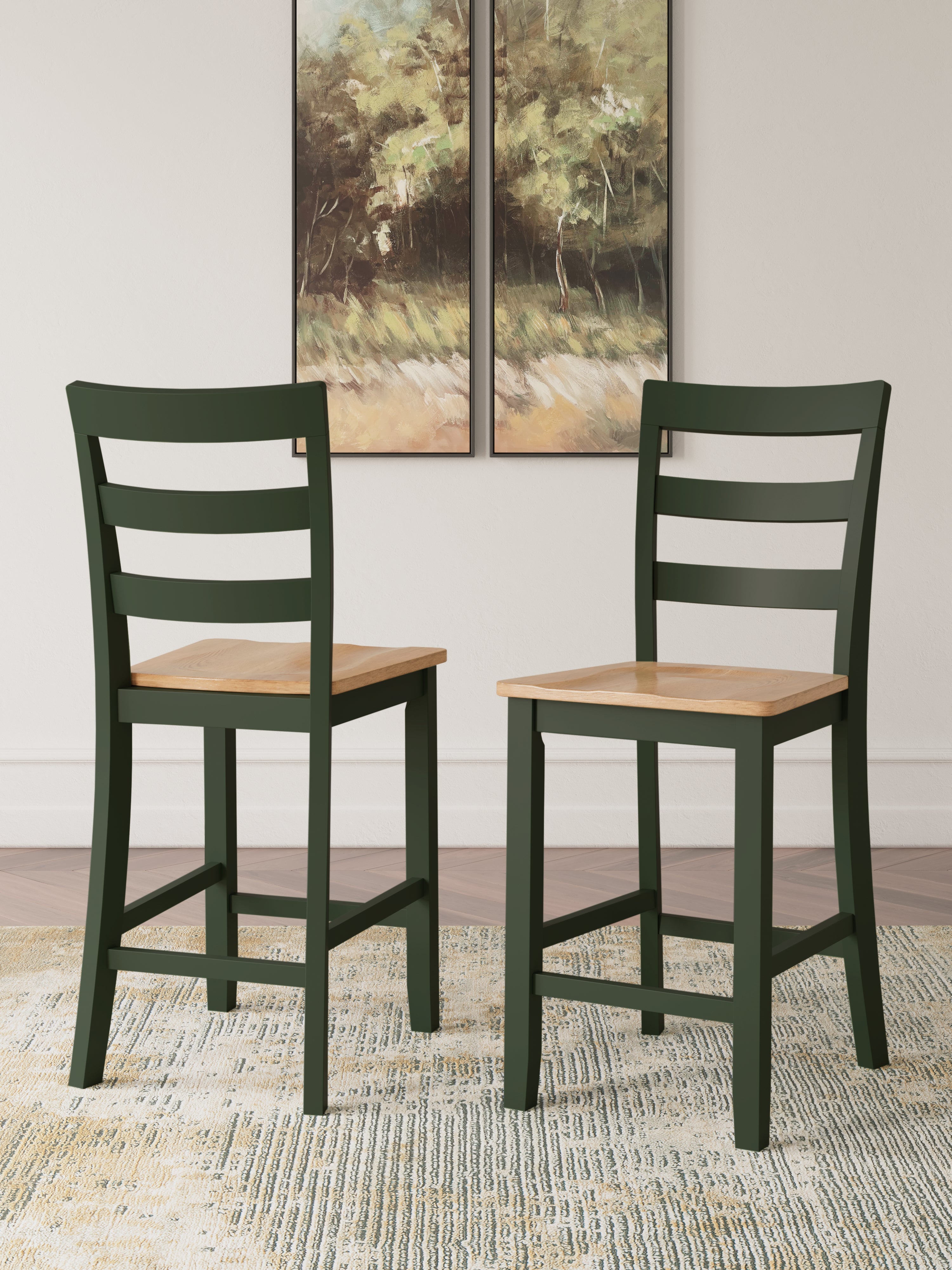 Bay Furniture Gallery - Ashley Furniture - Gesthaven Dining Room - Counter Height Barstool (Set of 2) / Natural/Green - D401-124X2